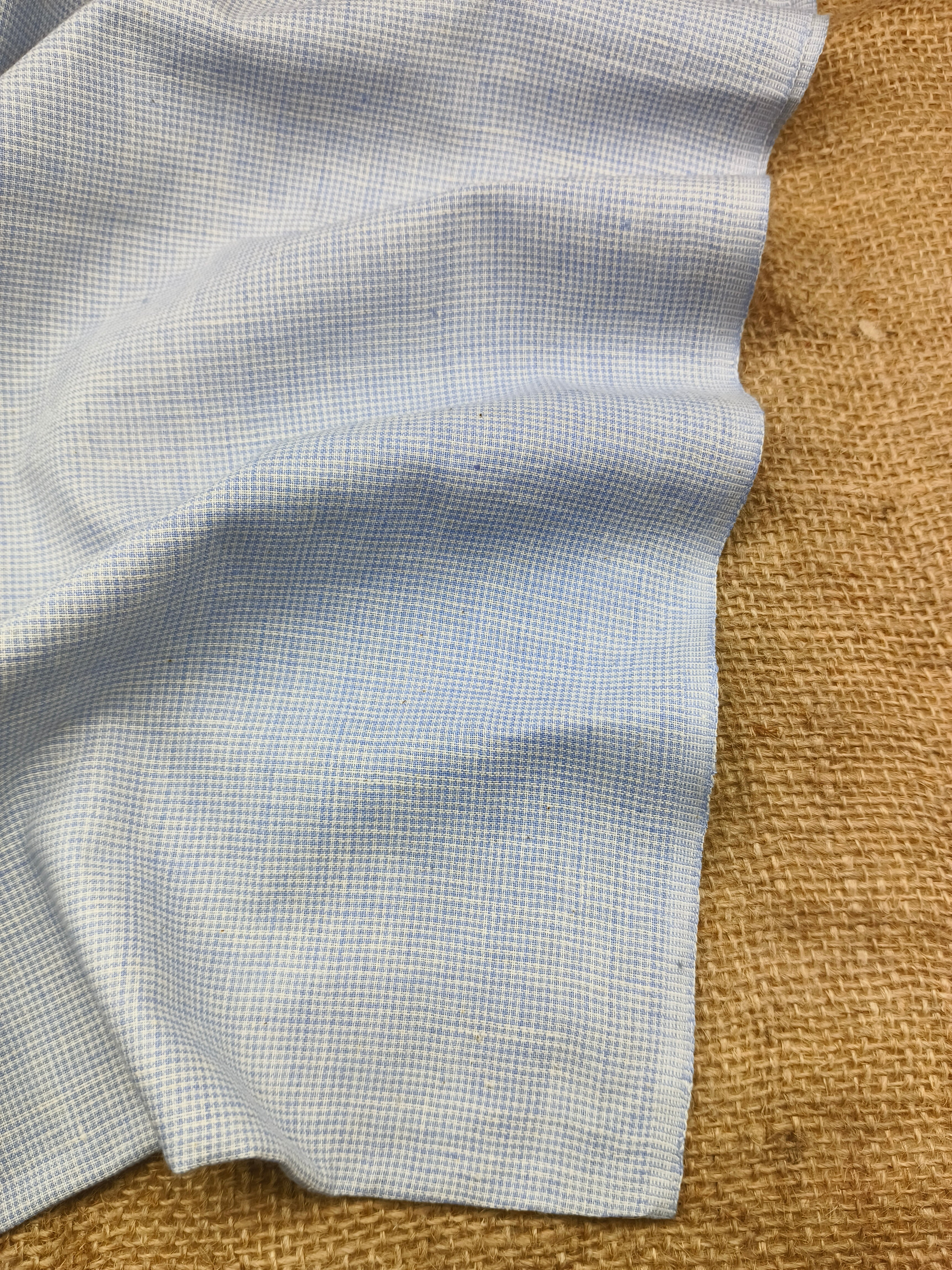 Handspun & Handwoven Natural Cotton Sky White Small Check Fabric