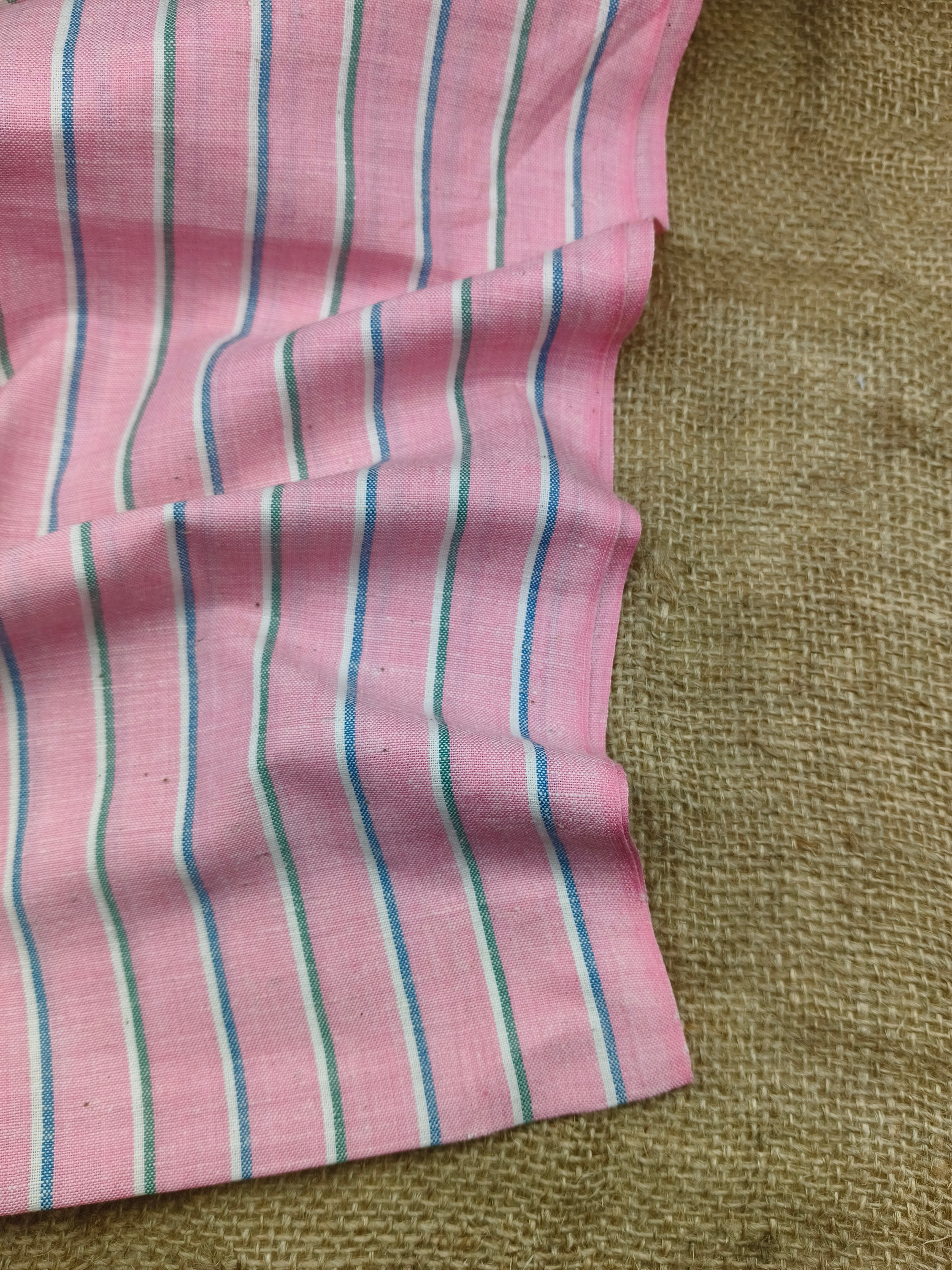 Handspun & Handwoven Natural Cotton Super Pink Stripe Fabric