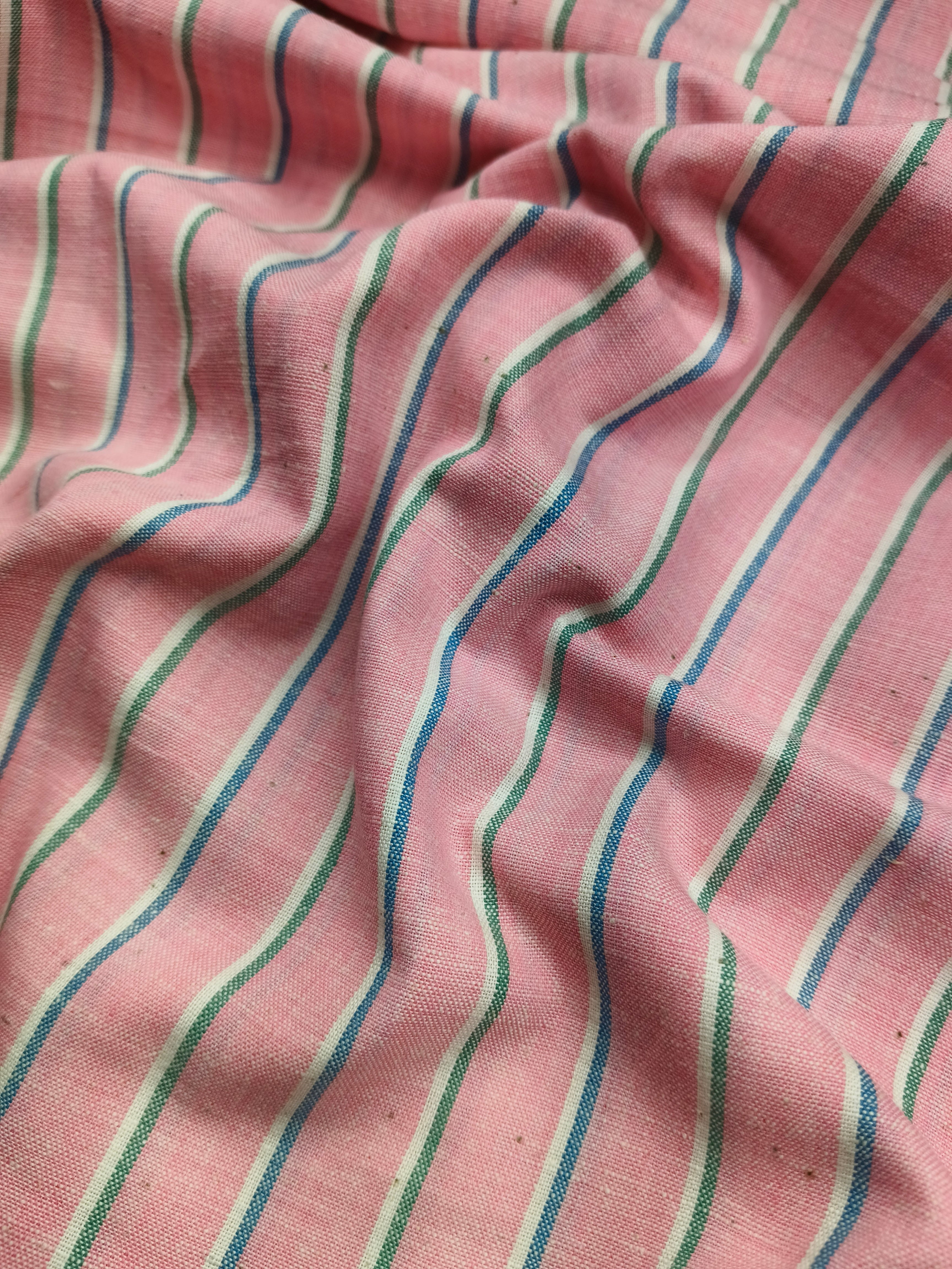 Handspun & Handwoven Natural Cotton Super Pink Stripe Fabric