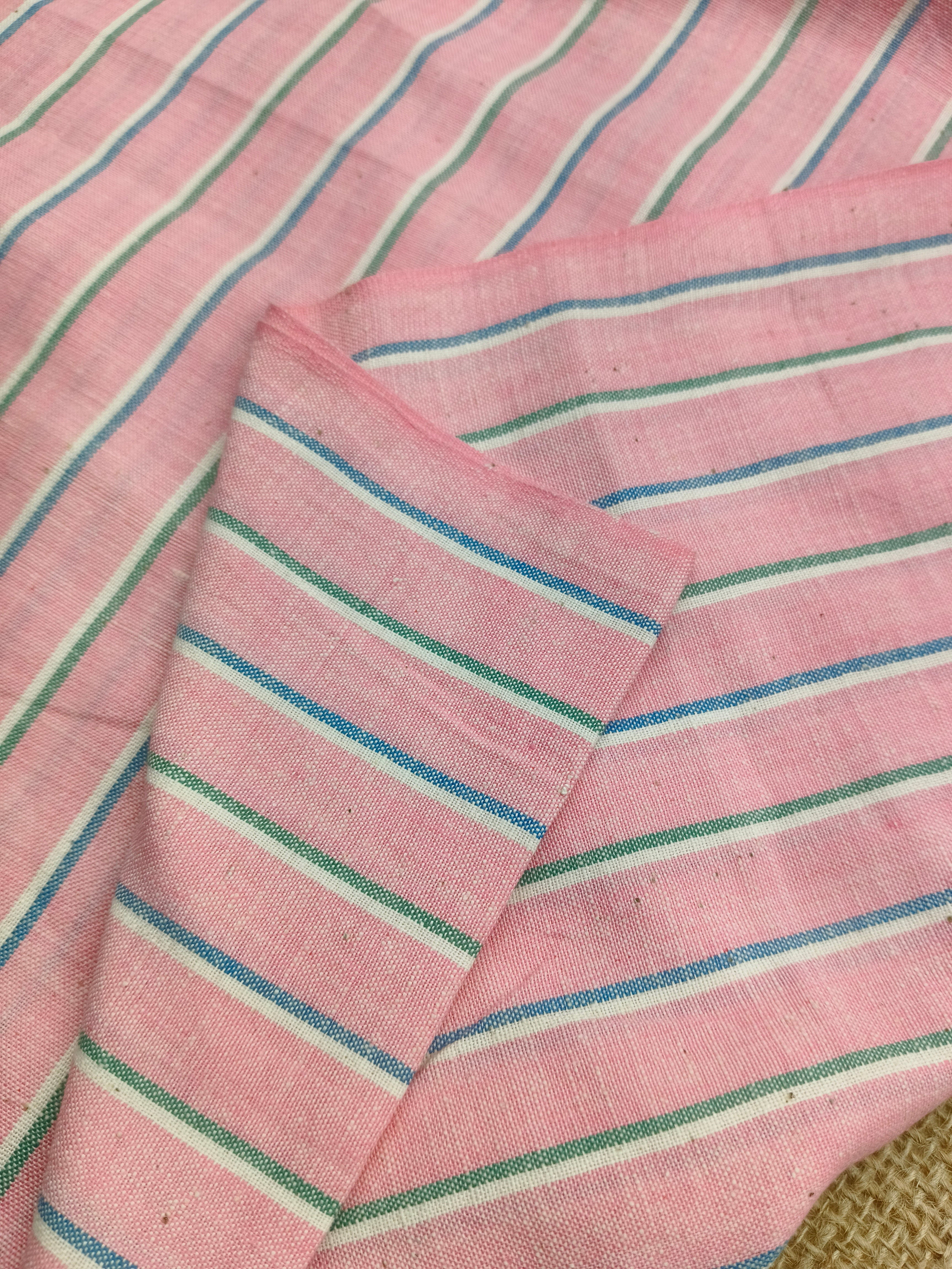 Handspun & Handwoven Natural Cotton Super Pink Stripe Fabric