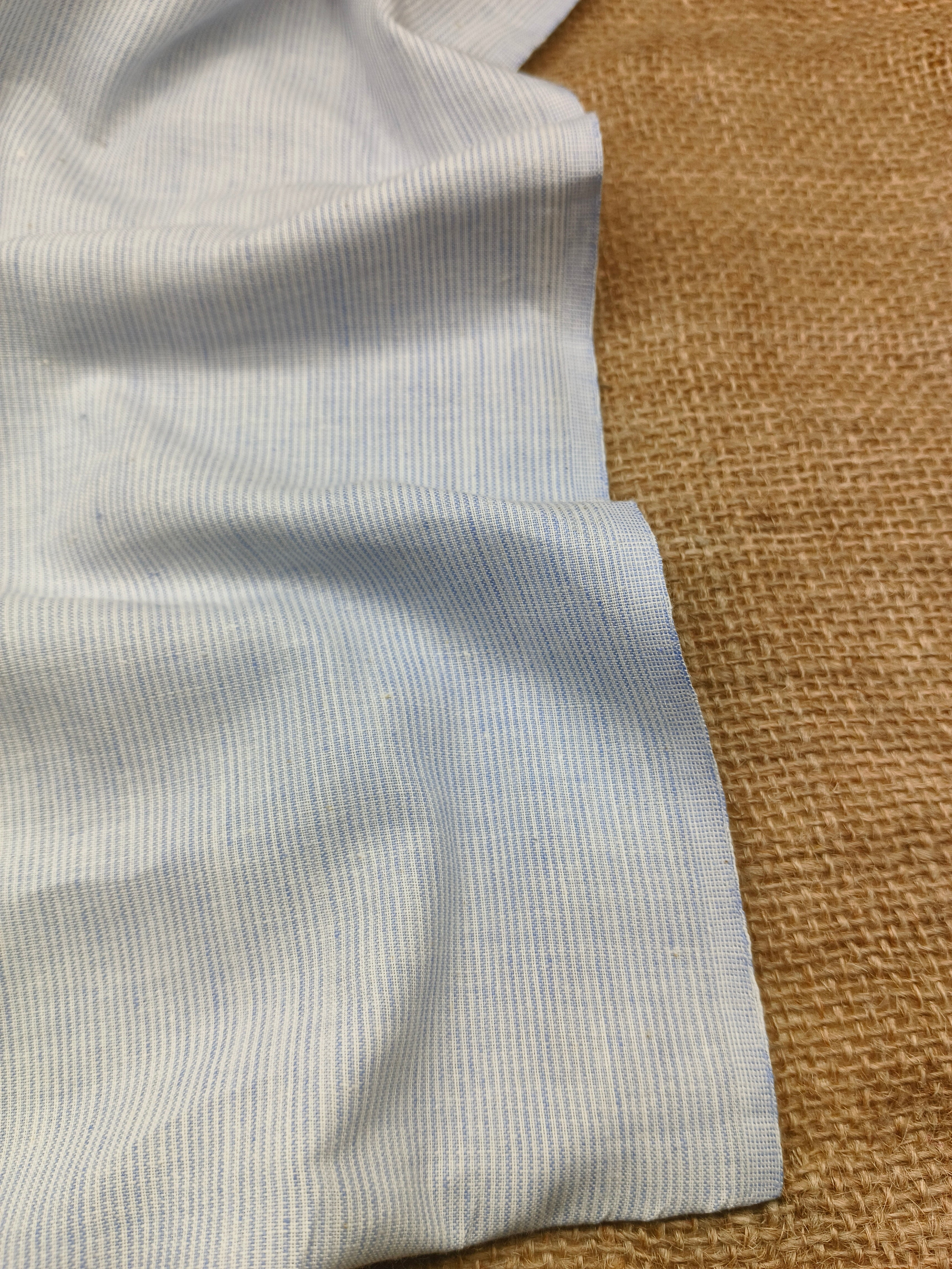 Handspun & Handwoven Natural Cotton Sky White Stripe Fabric