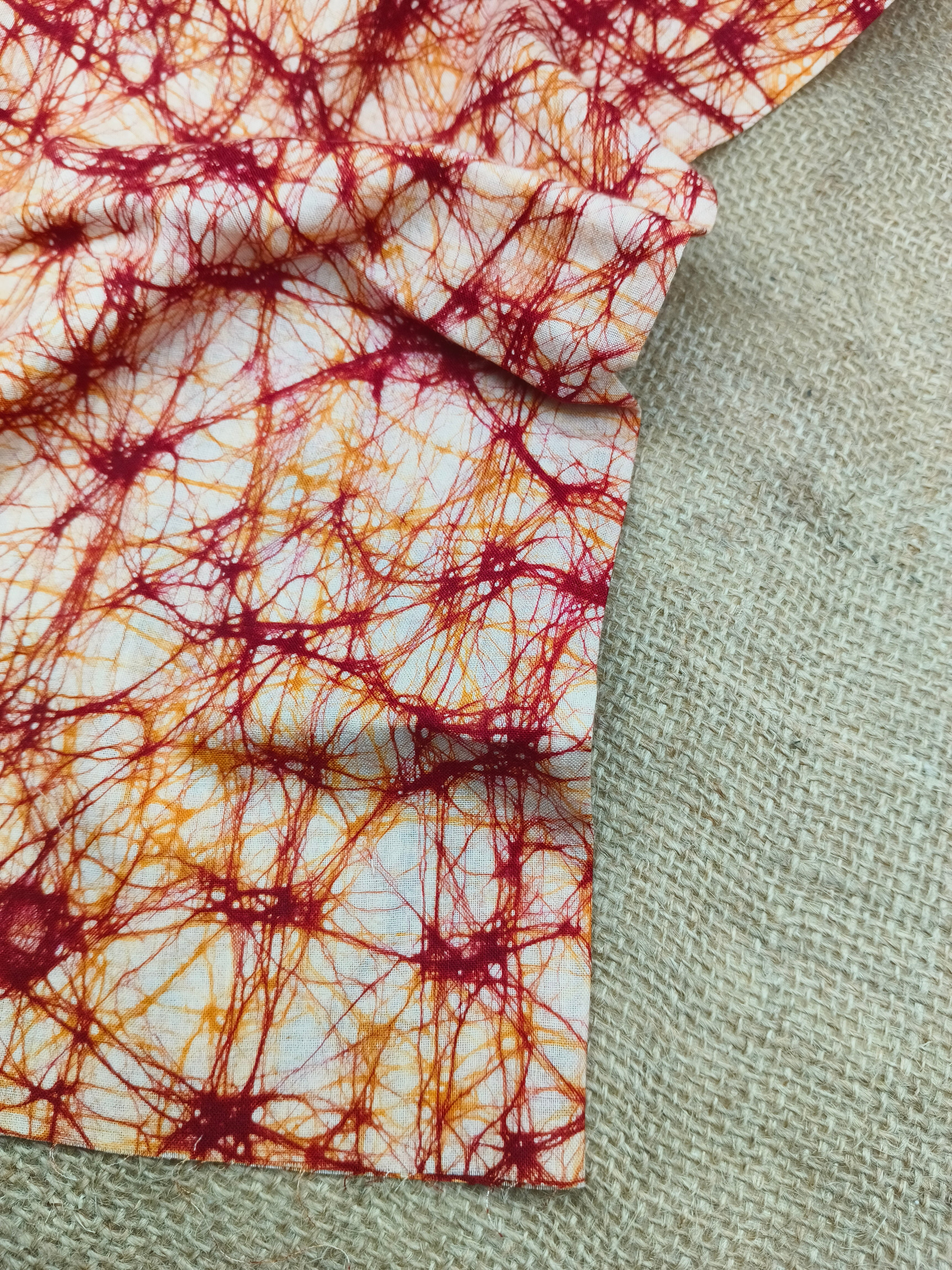 RED GOLD COTTON HAND BATIK PRINT FABRIC 11