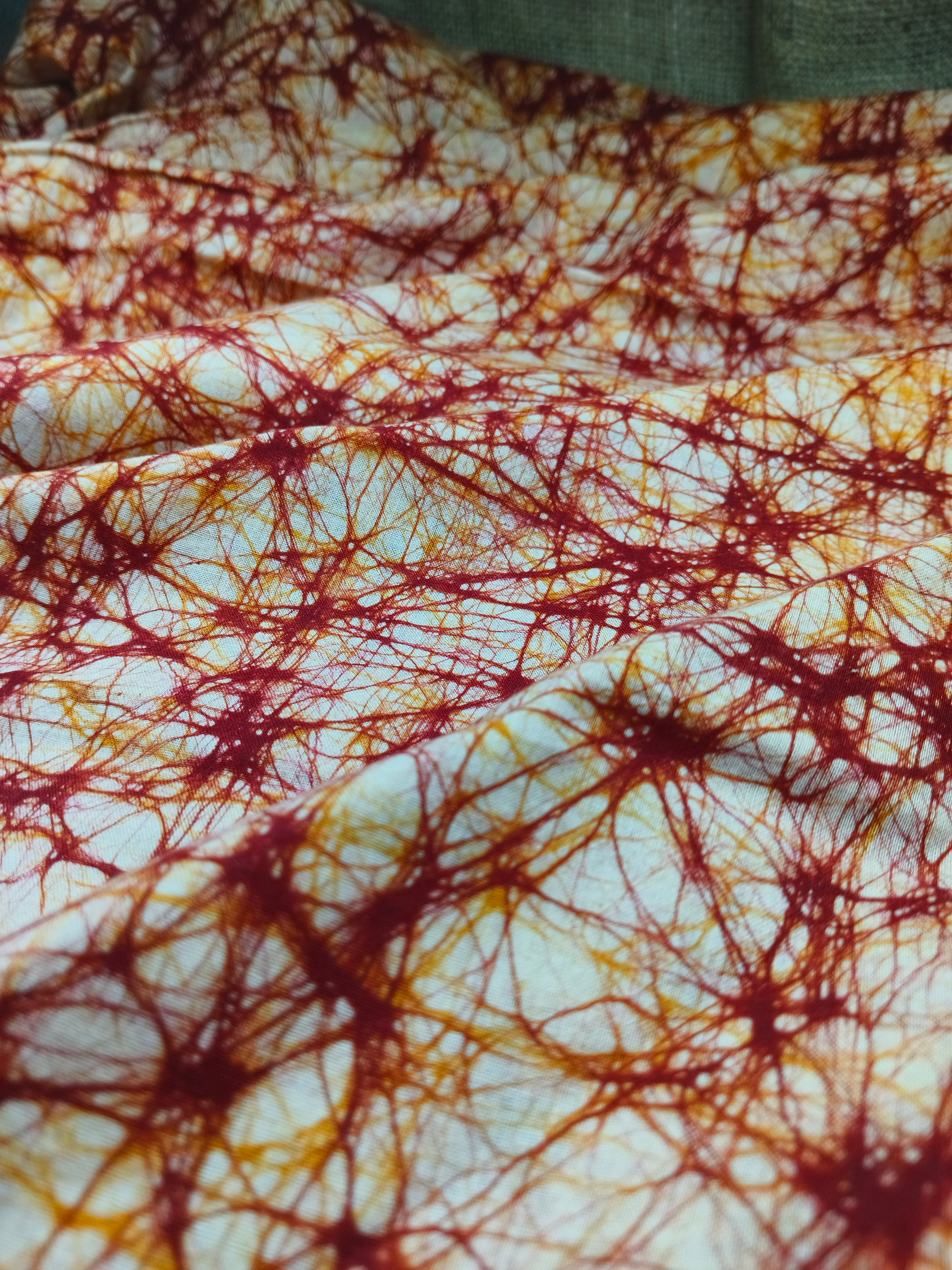 RED GOLD COTTON HAND BATIK PRINT FABRIC 11