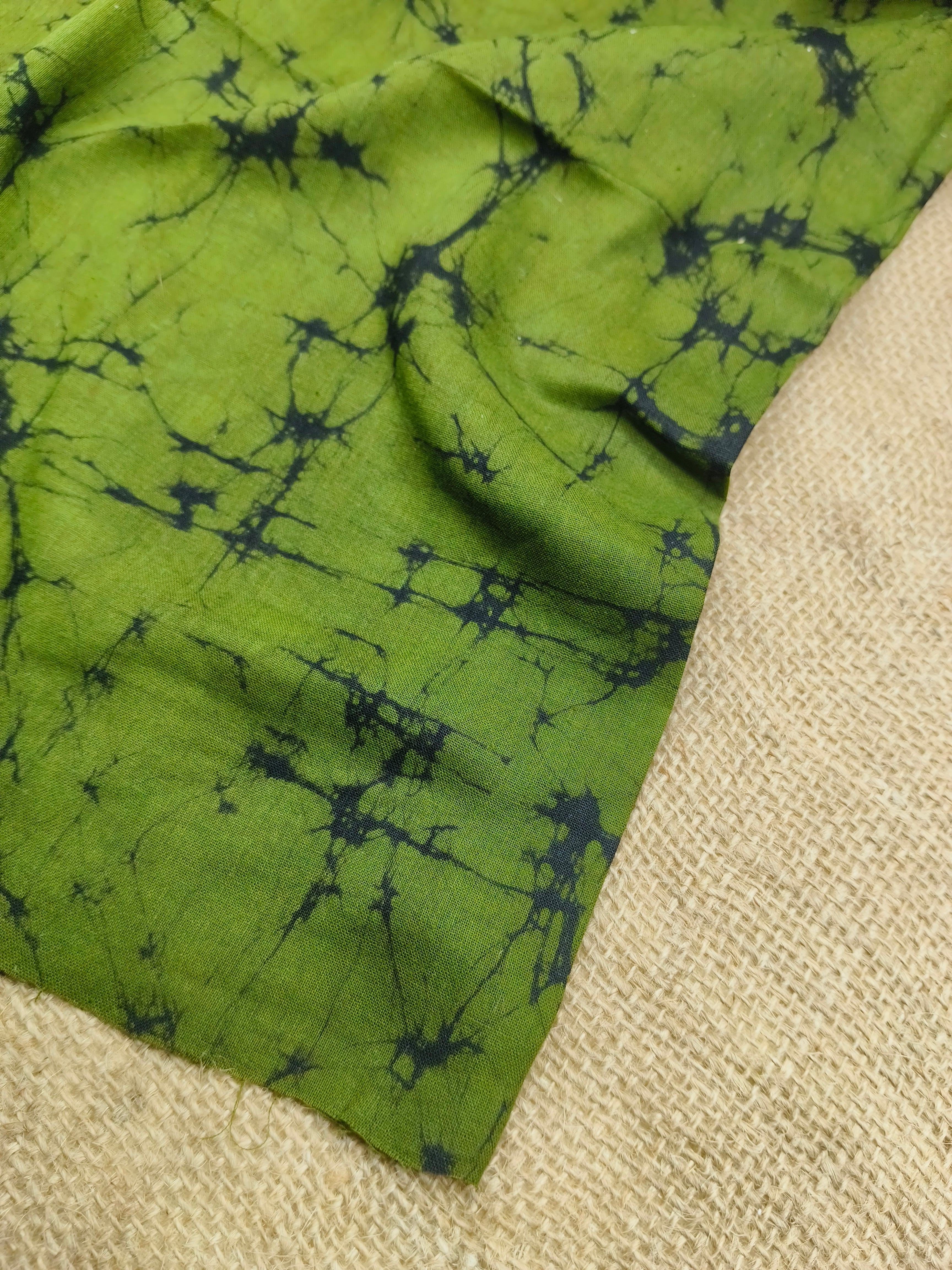 GREEN COTTON HAND BATIK PRINT FABRIC 07