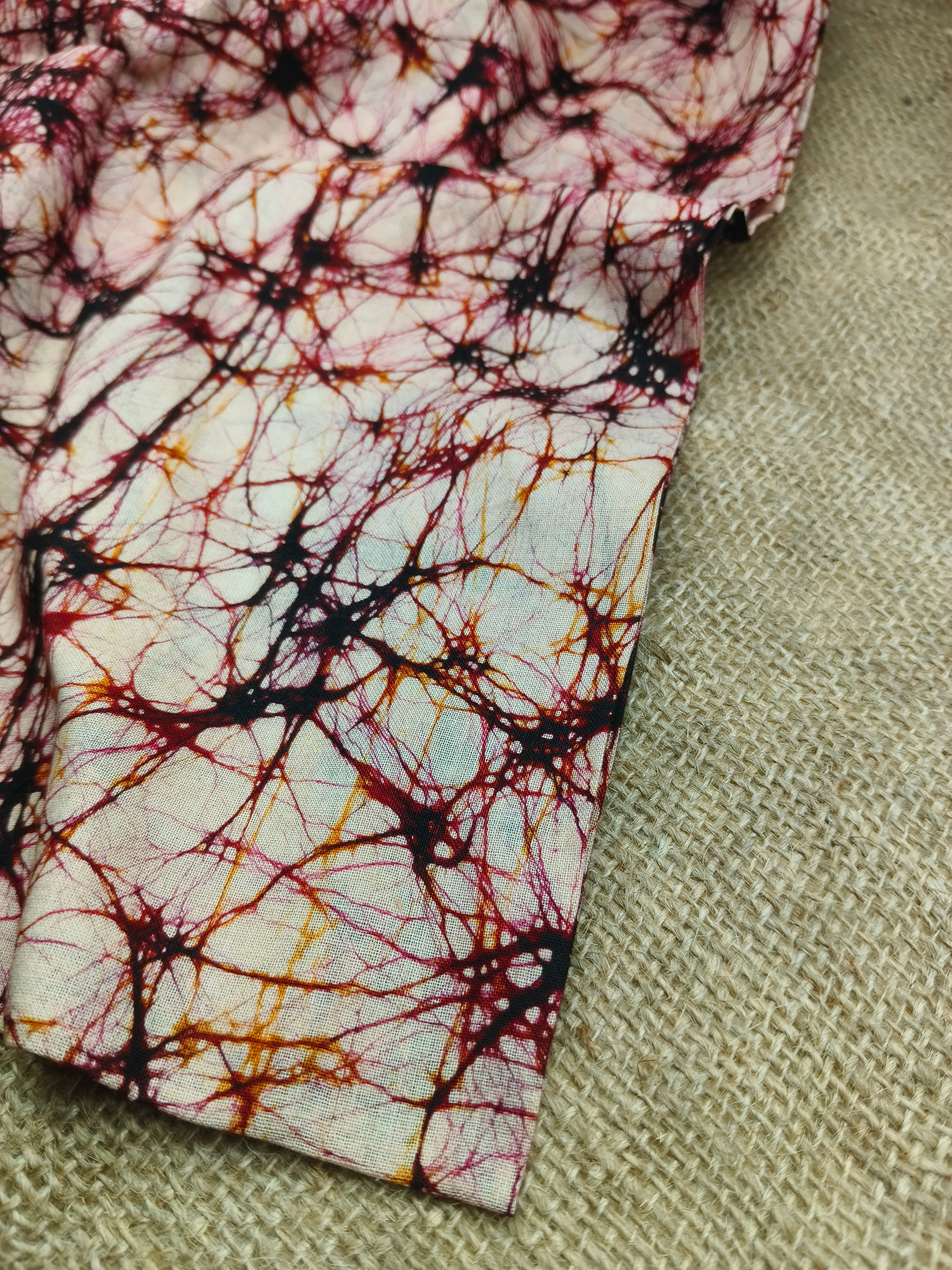 RED COFFEE COTTON HAND BATIK PRINT FABRIC 08