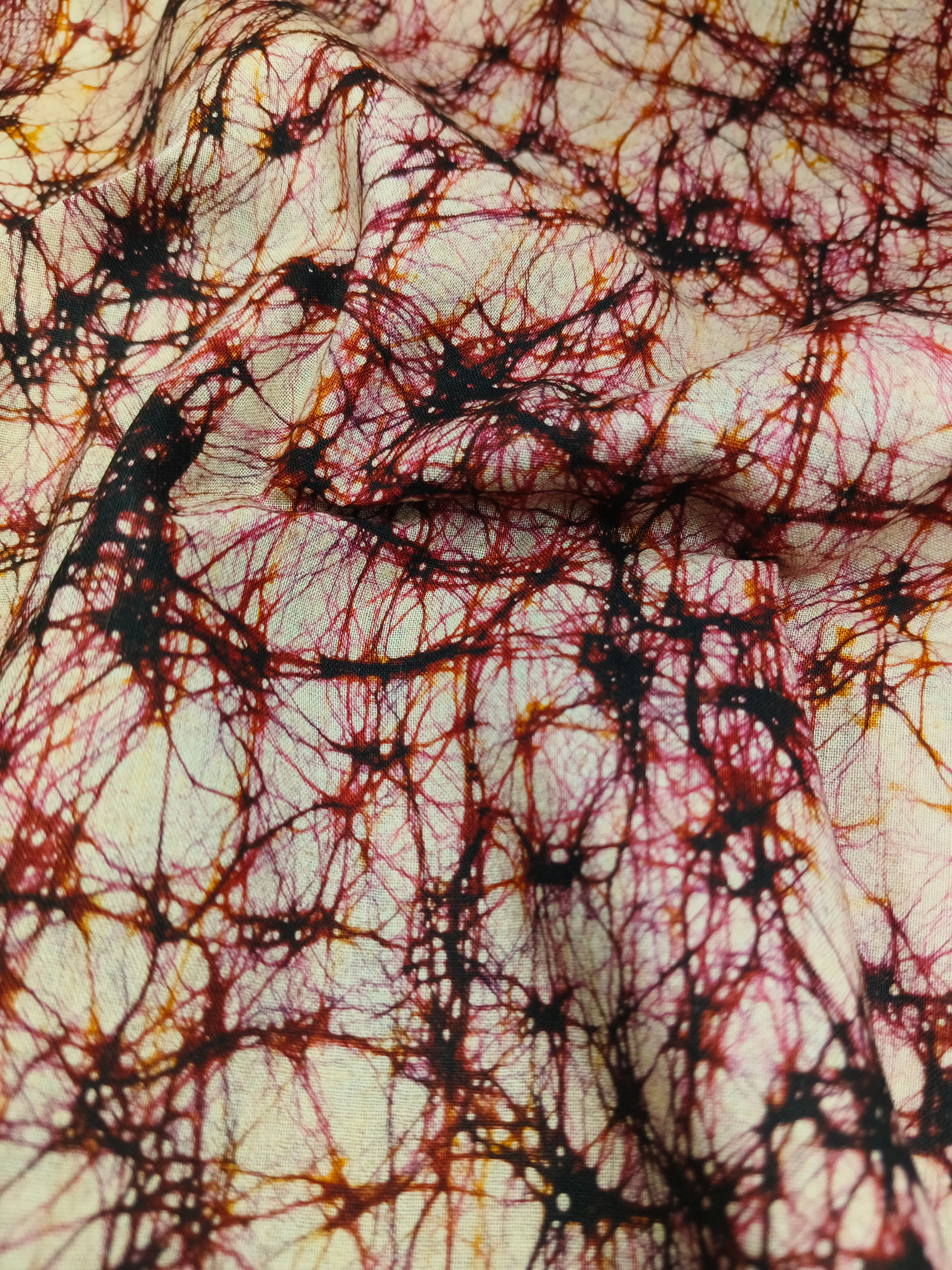 RED COFFEE COTTON HAND BATIK PRINT FABRIC 08