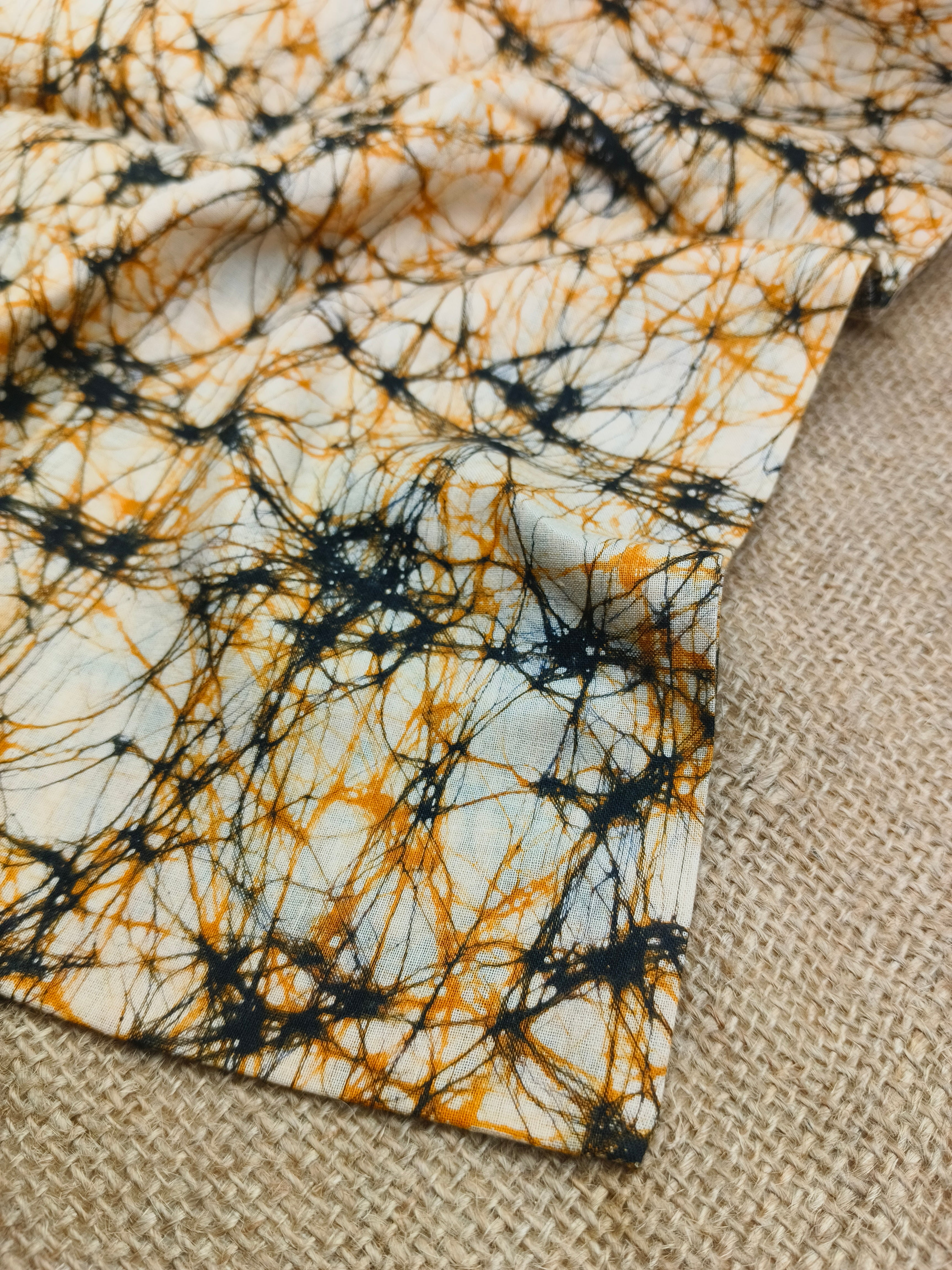 GOLD GREEN COTTON HAND BATIK PRINT FABRIC 04