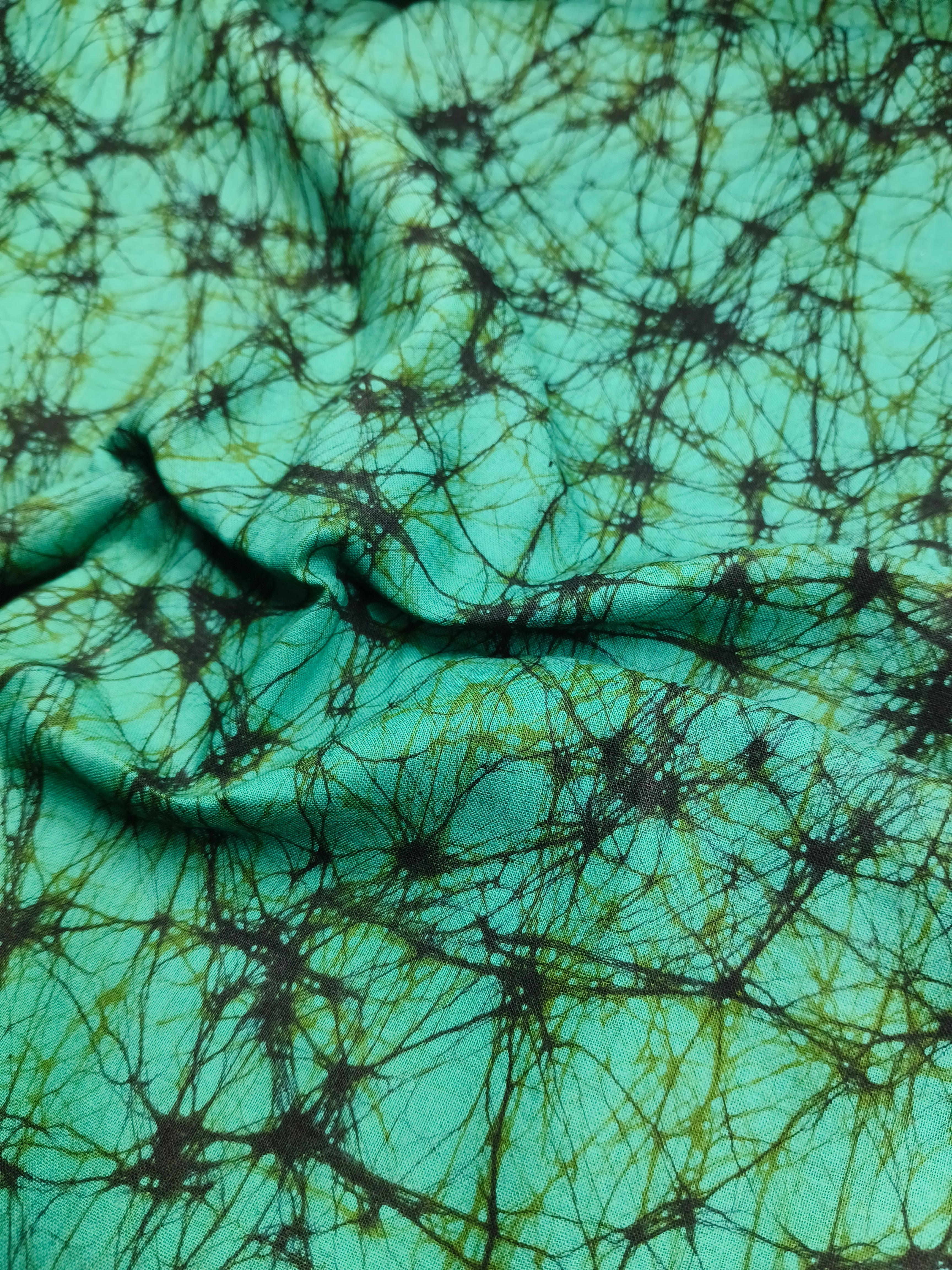 SEA GREEN COTTON HAND BATIK PRINT FABRIC 03