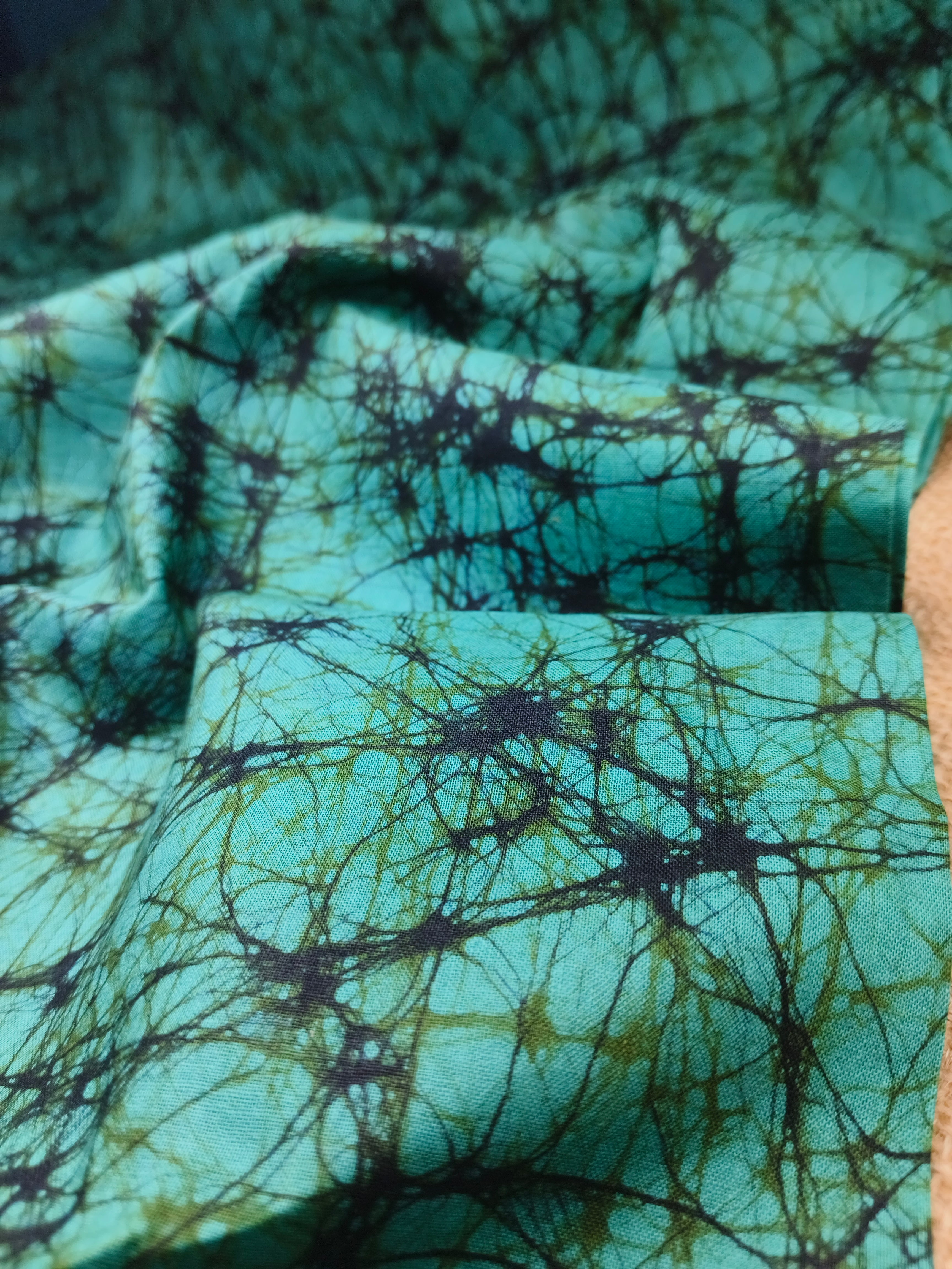 SEA GREEN COTTON HAND BATIK PRINT FABRIC 03