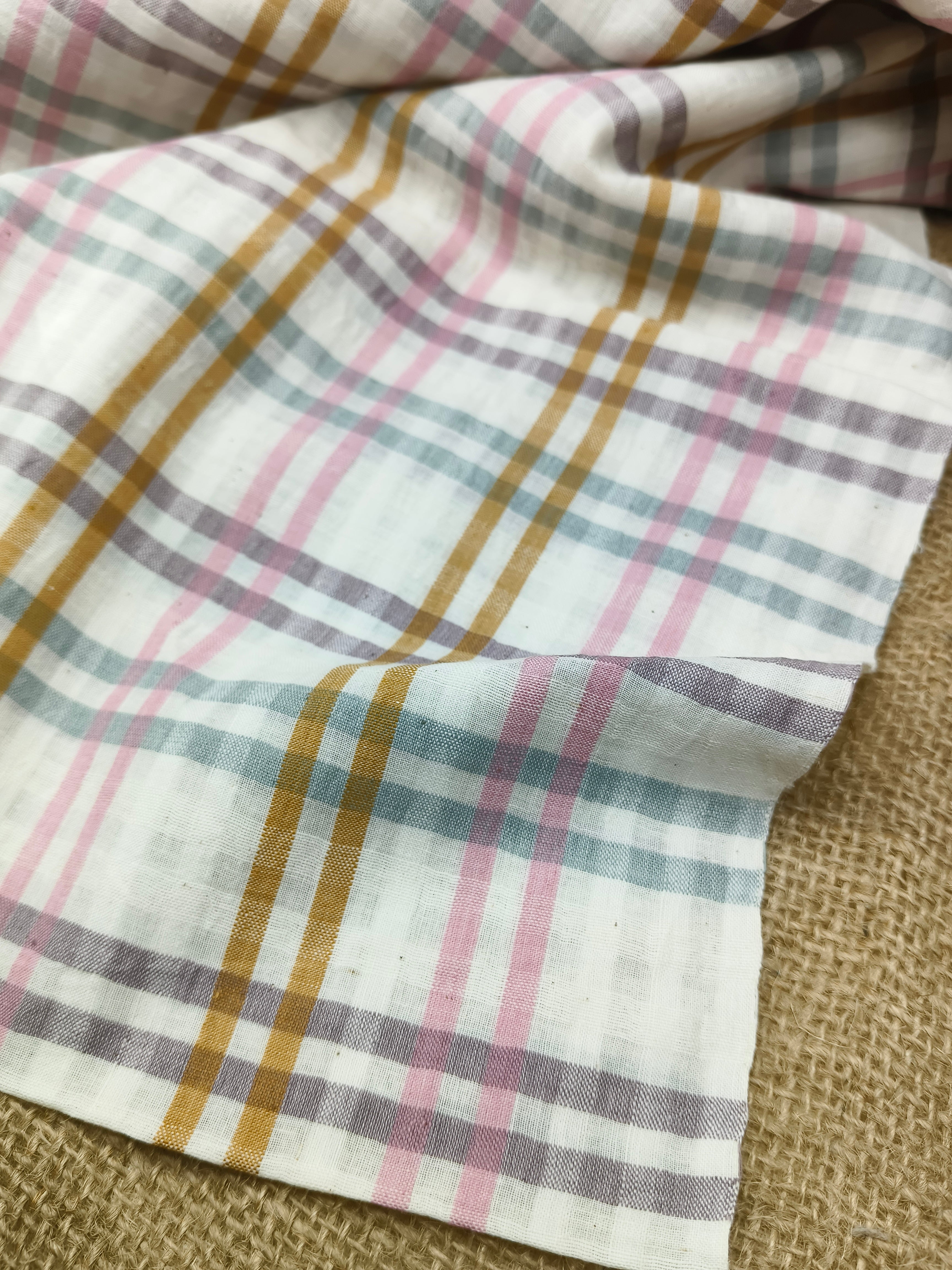 Handwoven Cotton Multi Colour Self Check Fabric