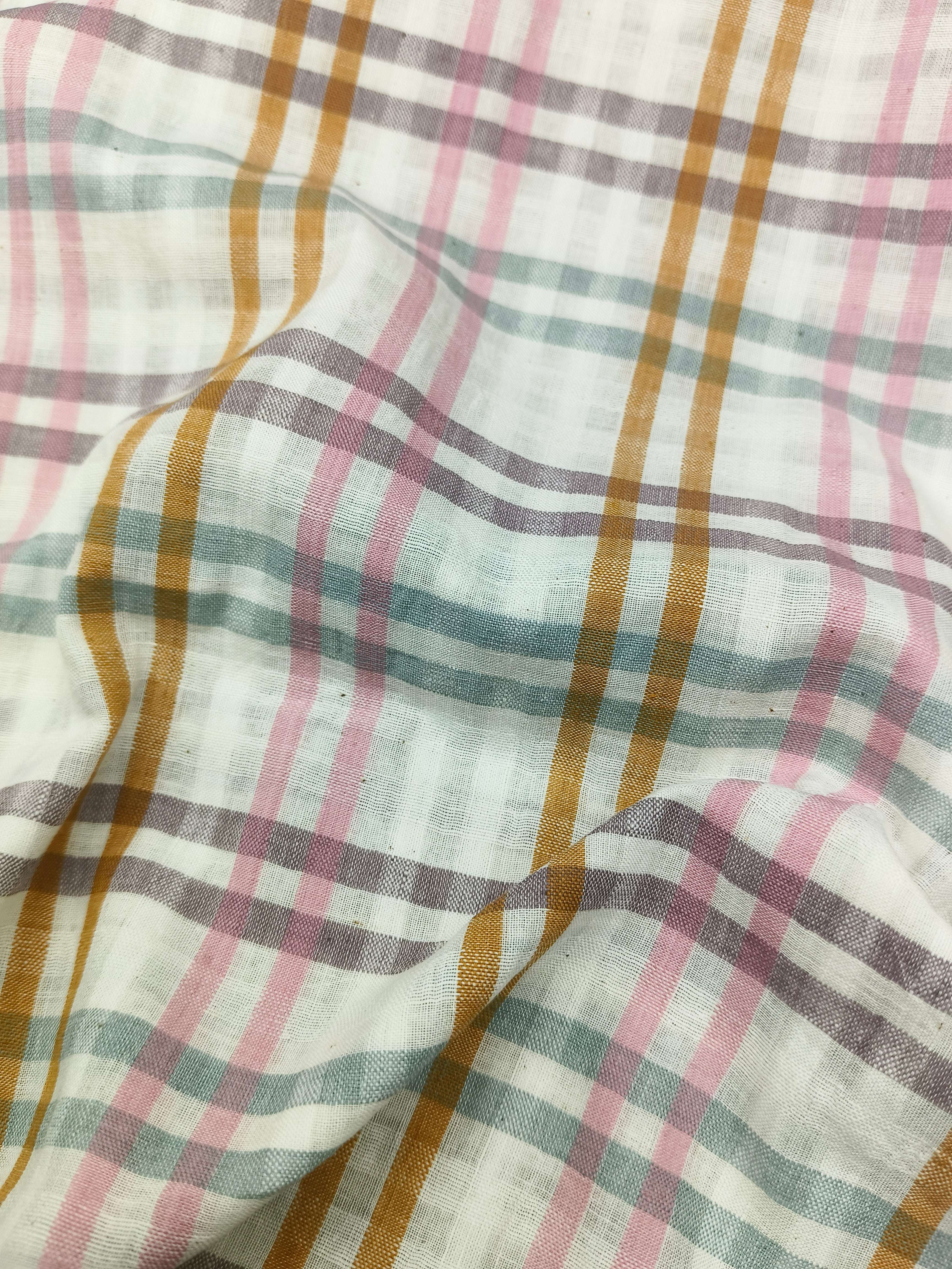 Handwoven Cotton Multi Colour Self Check Fabric