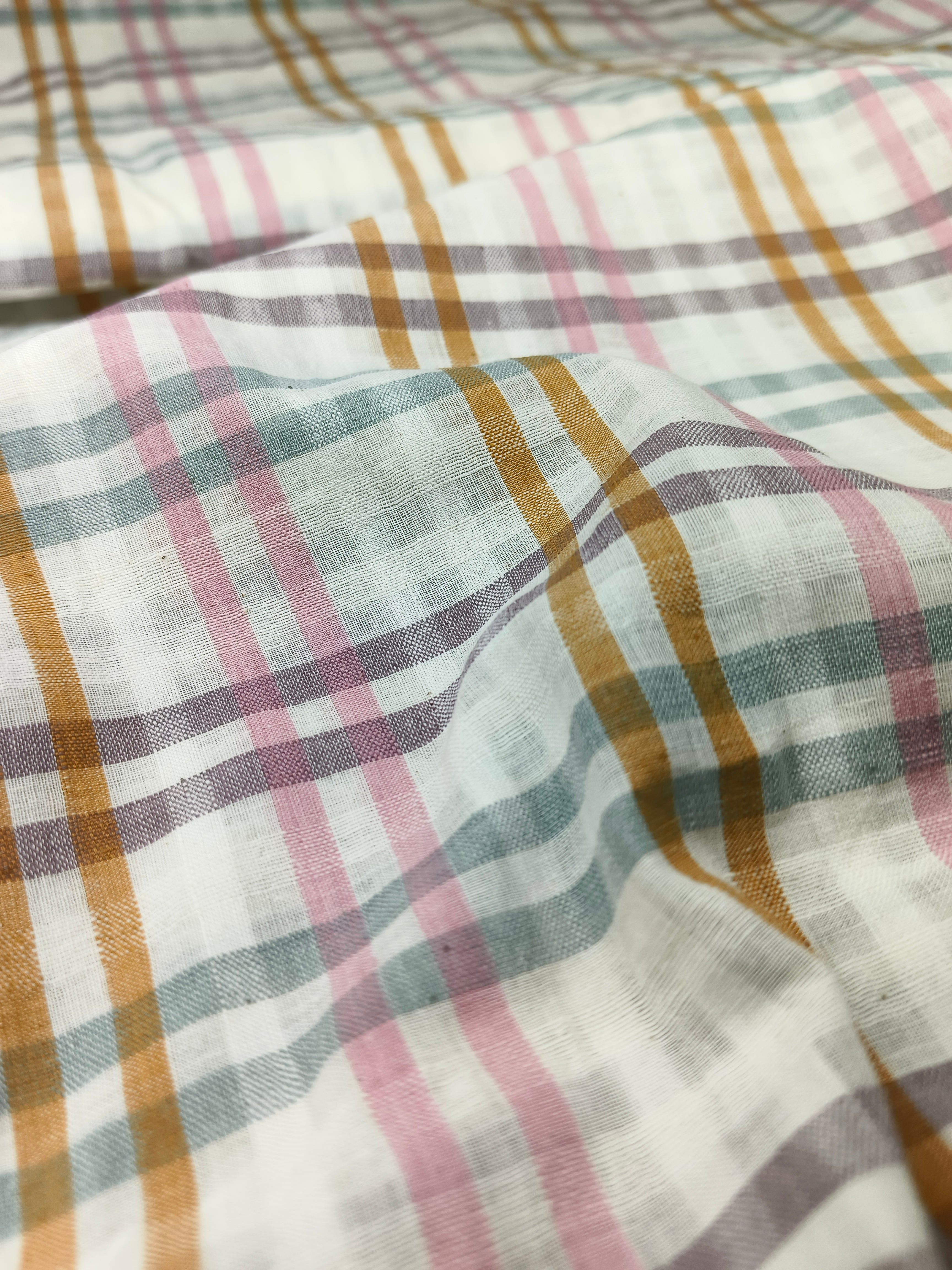 Handwoven Cotton Multi Colour Self Check Fabric