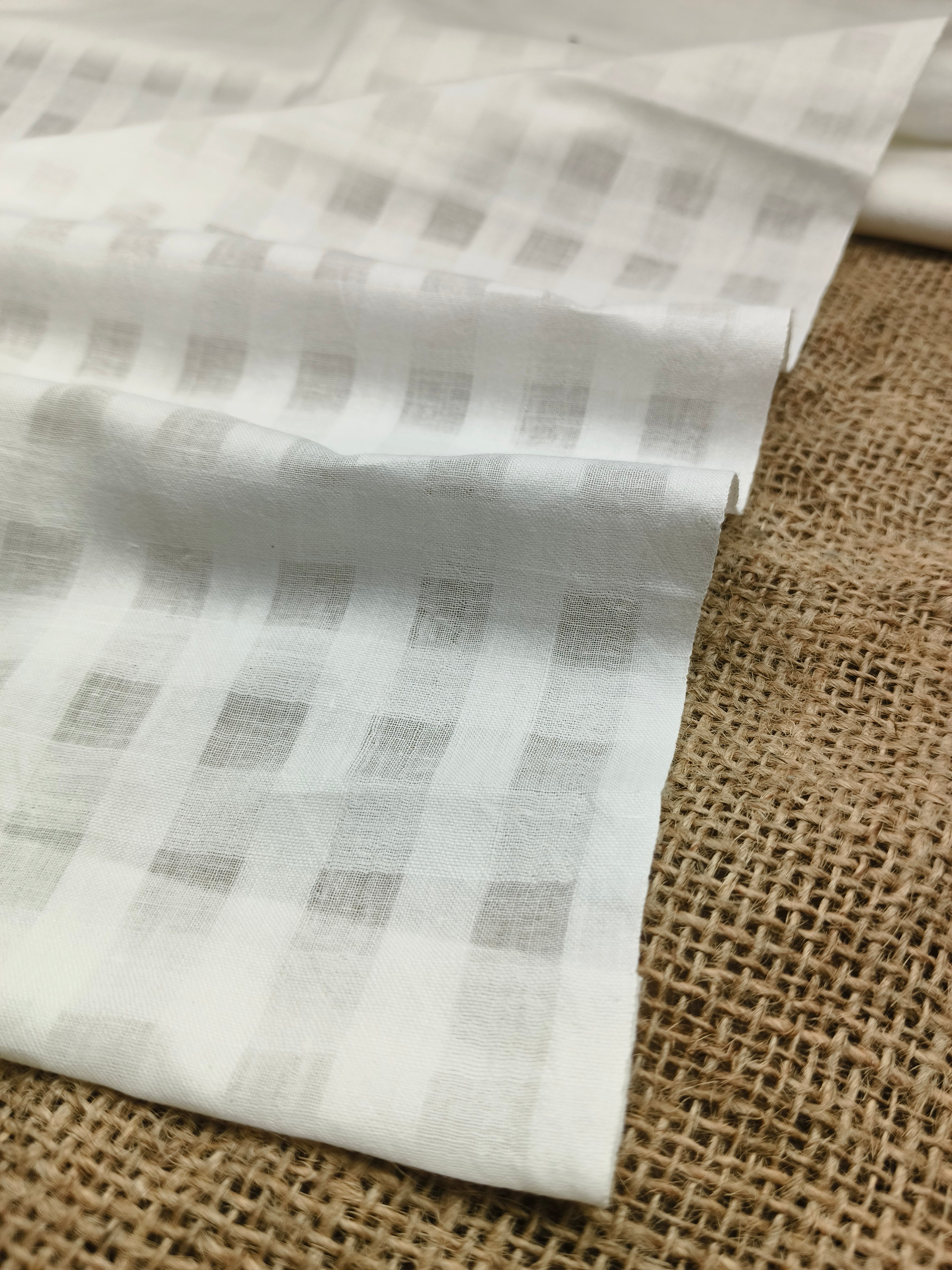 Handwoven White Self-Check Cotton Fabric SLF-CHK-2