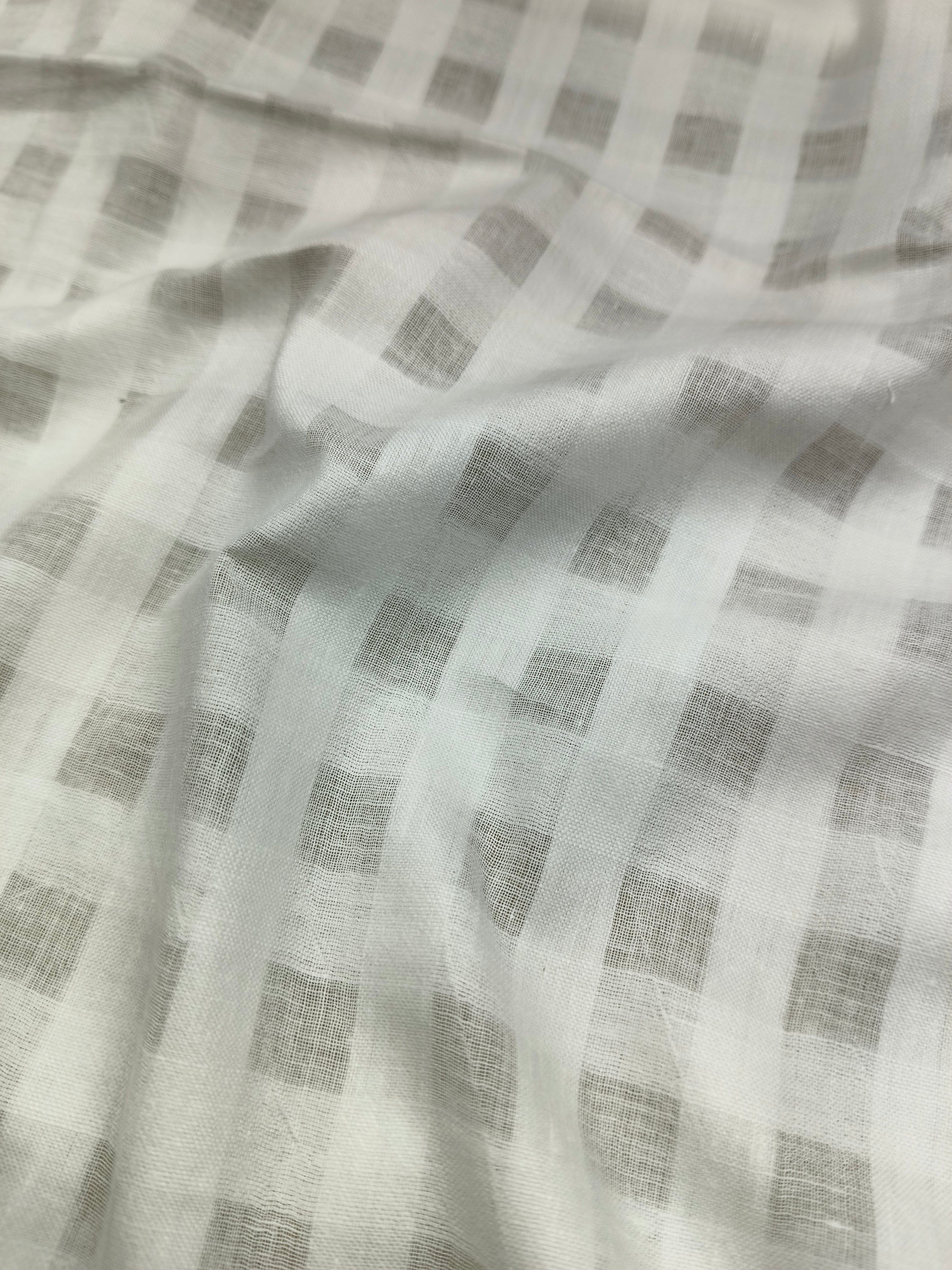Handwoven White Self-Check Cotton Fabric SLF-CHK-2