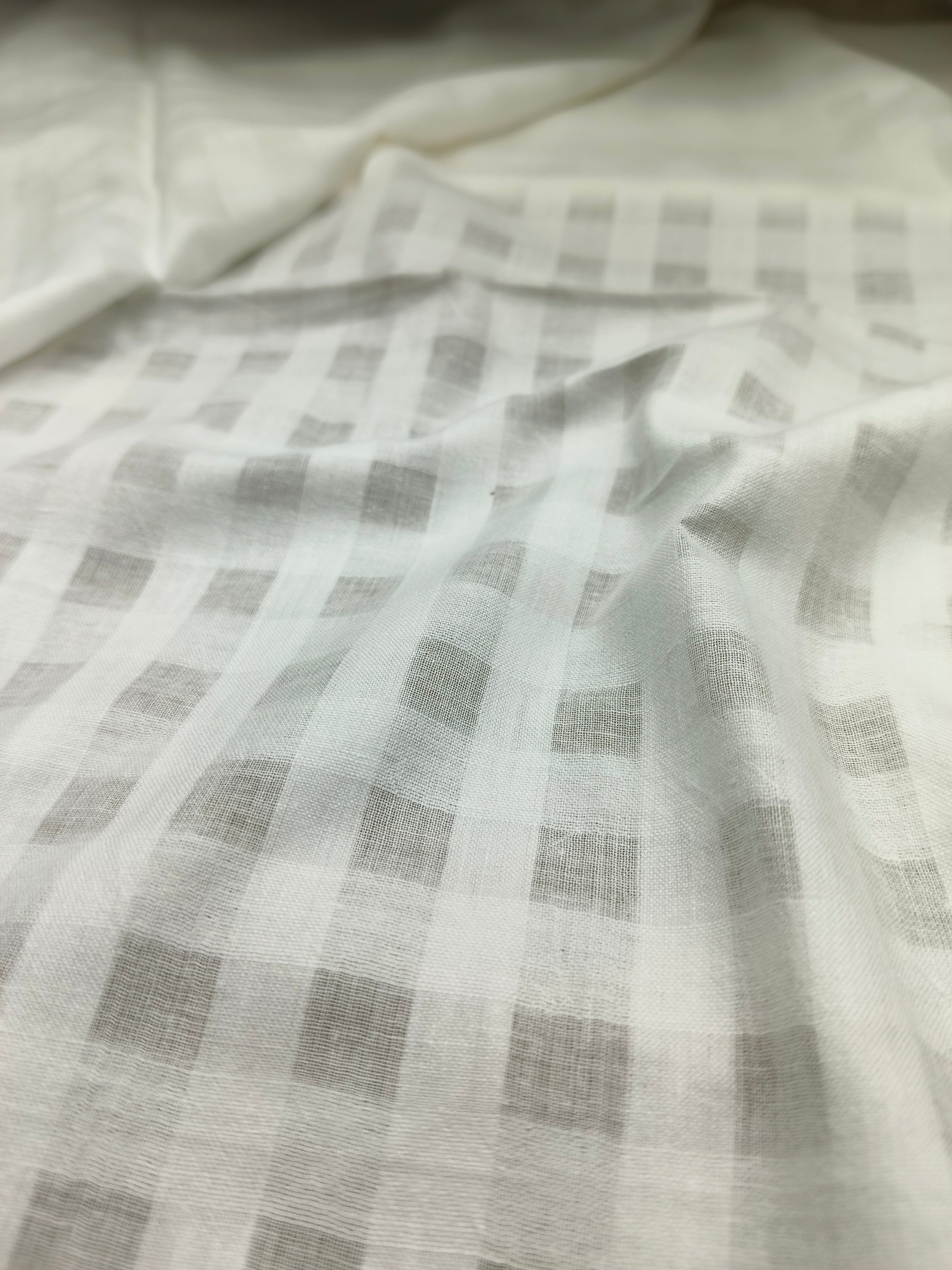 Handwoven White Self-Check Cotton Fabric SLF-CHK-2