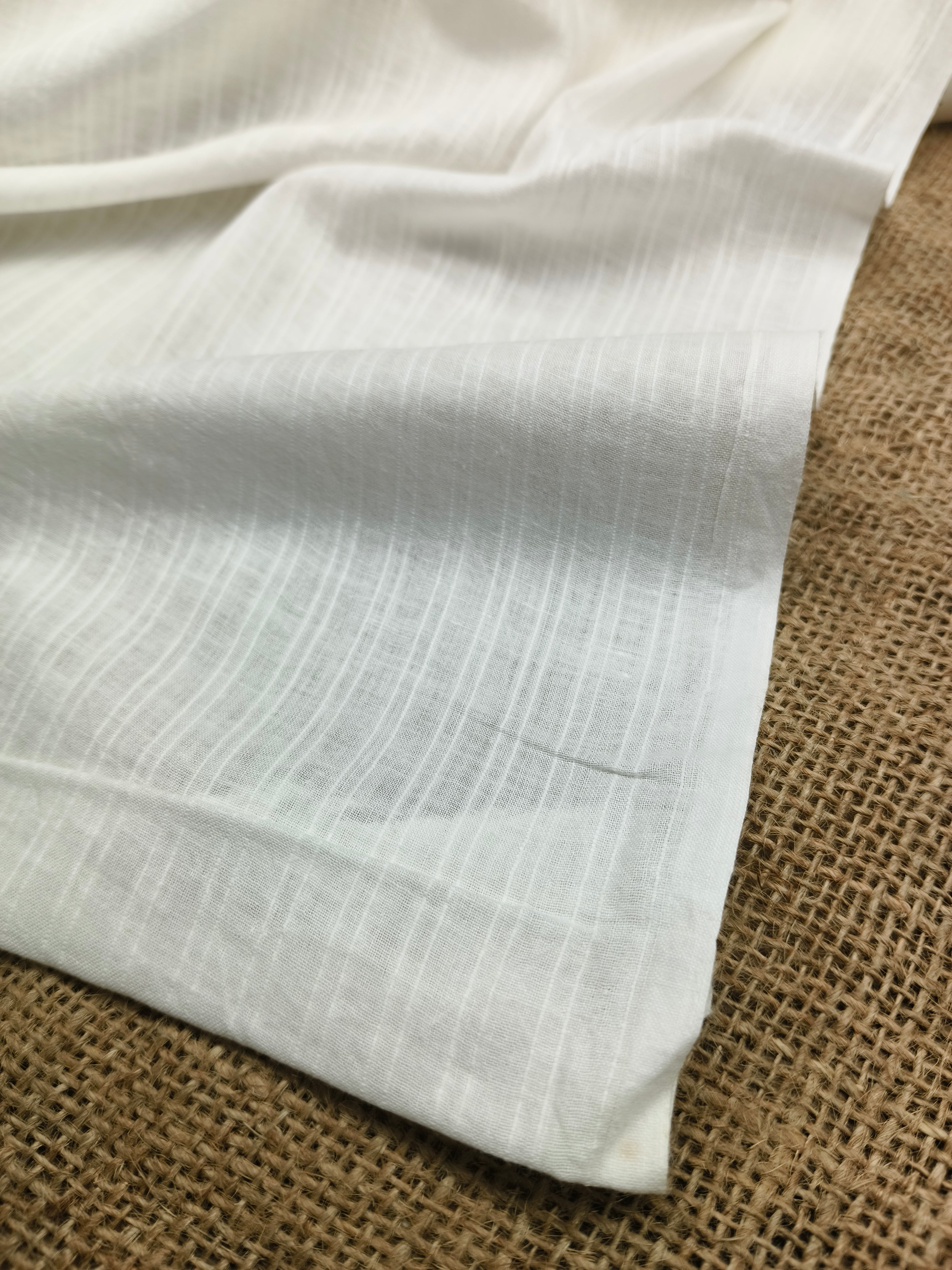Handwoven White Self-Check Cotton Fabric SLF-STP-1