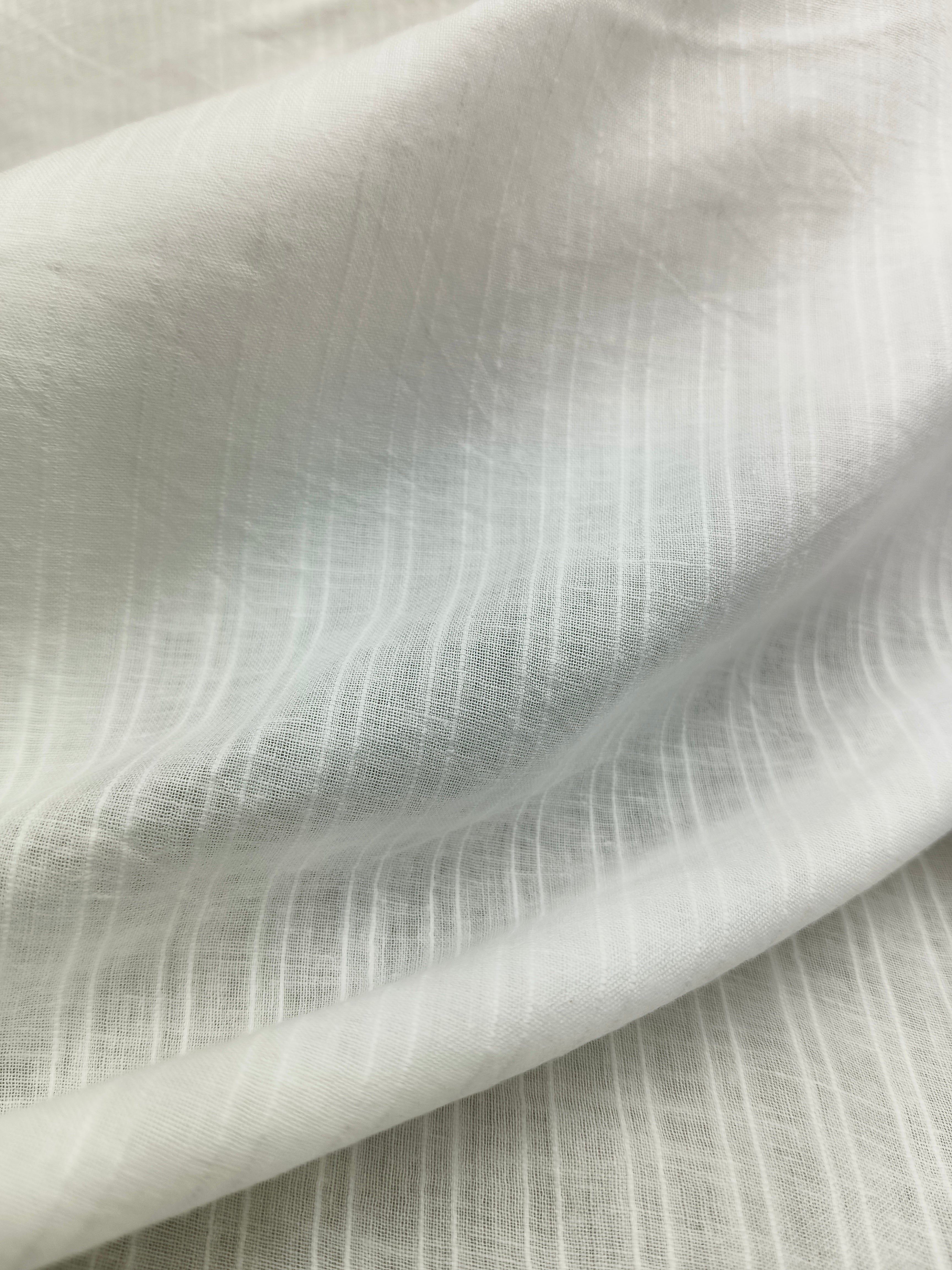 Handwoven White Self-Check Cotton Fabric SLF-STP-1