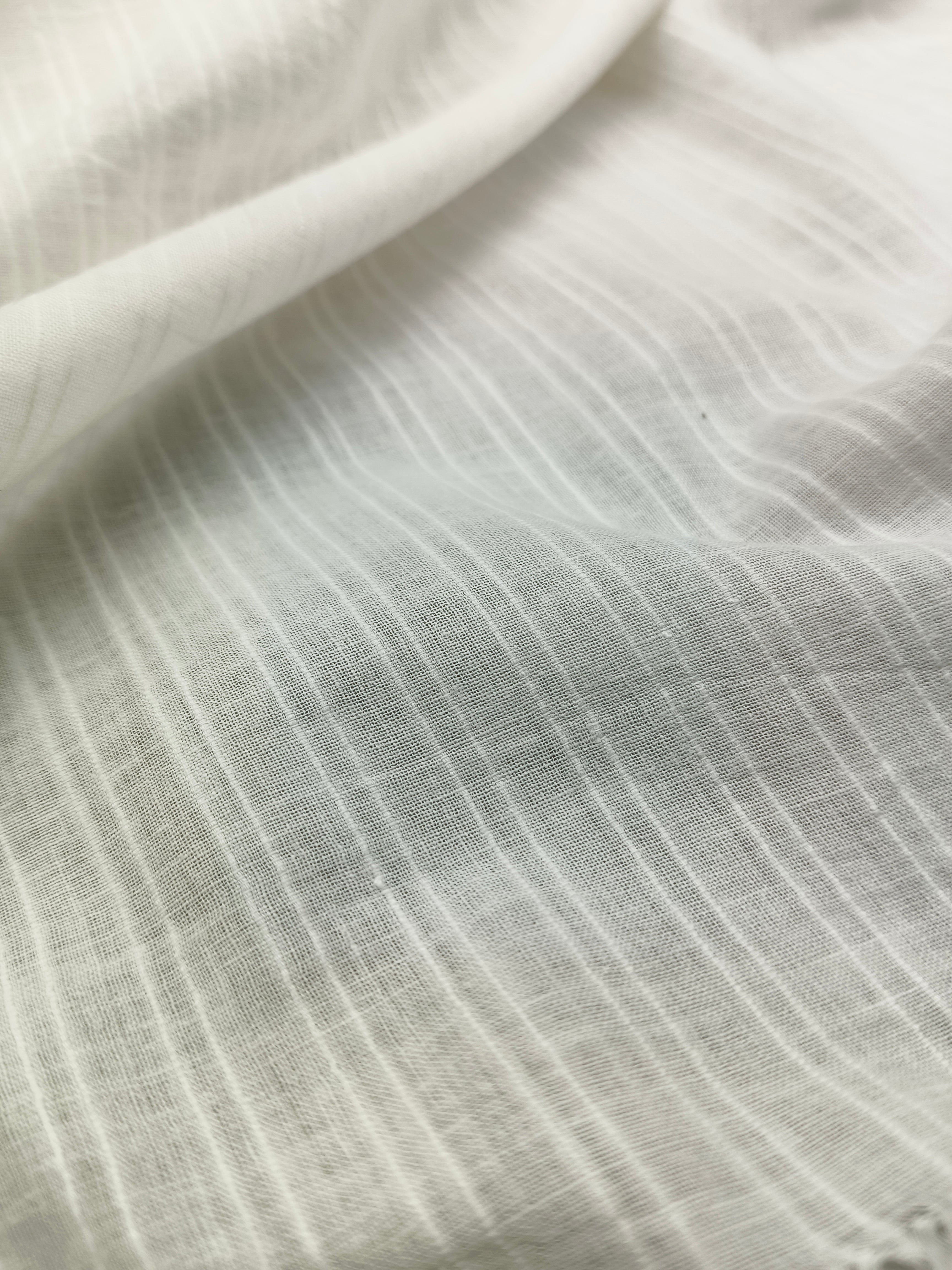 Handwoven White Self-Check Cotton Fabric SLF-STP-1