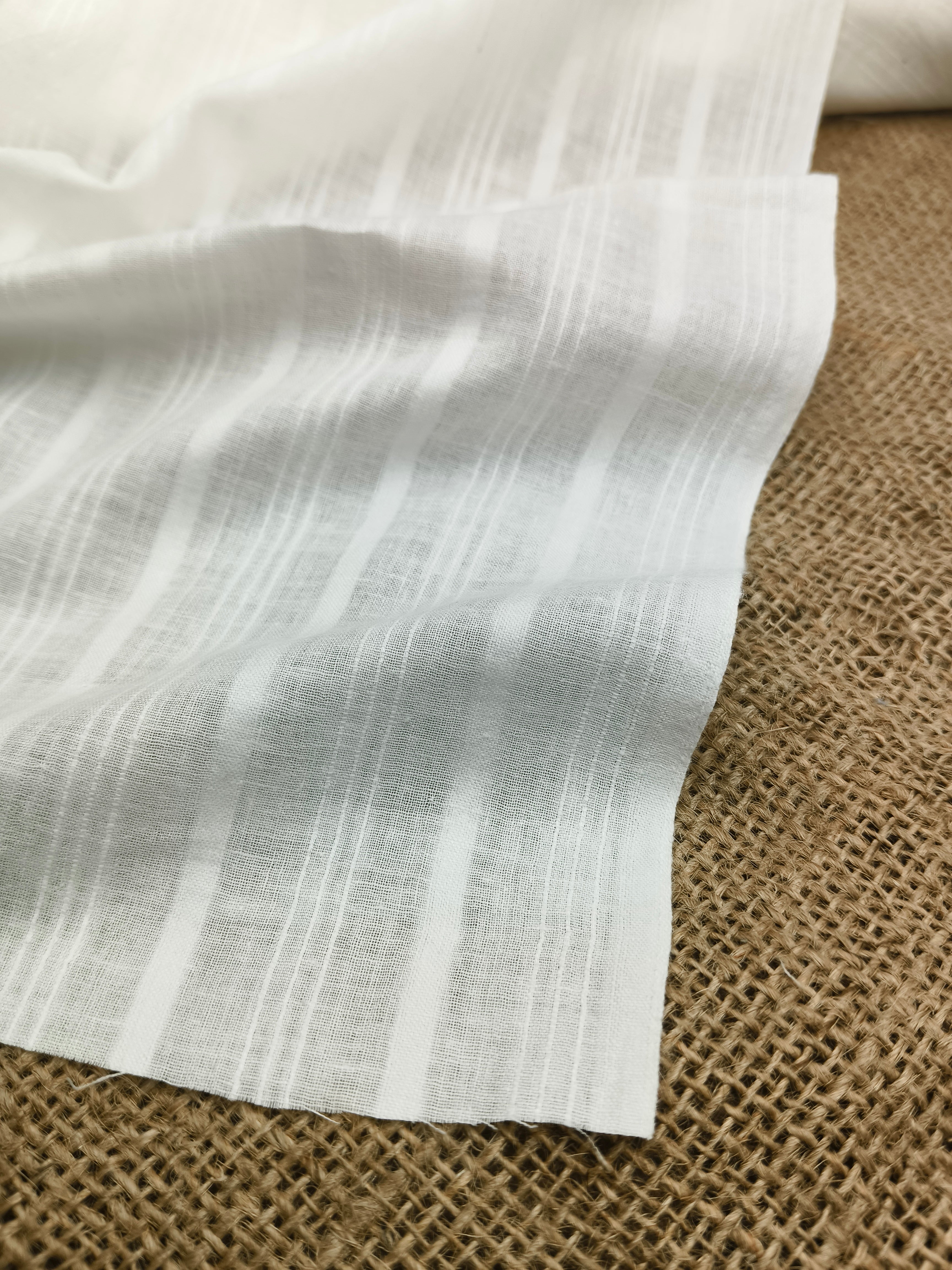 Handwoven White Self-Check Cotton Fabric SLF-STP-4