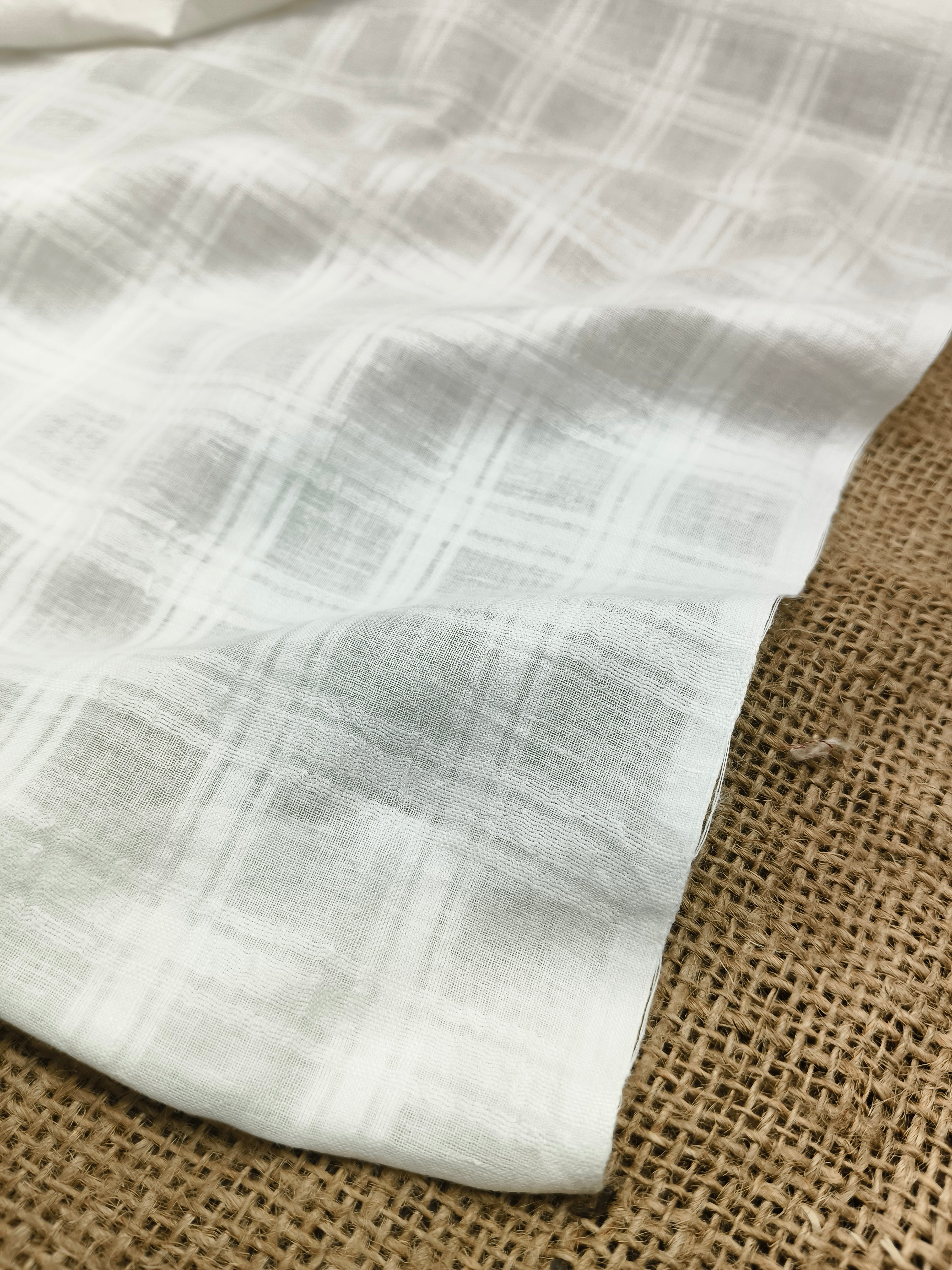 Handwoven White Self-Check Cotton Fabric SLF-CHK-11