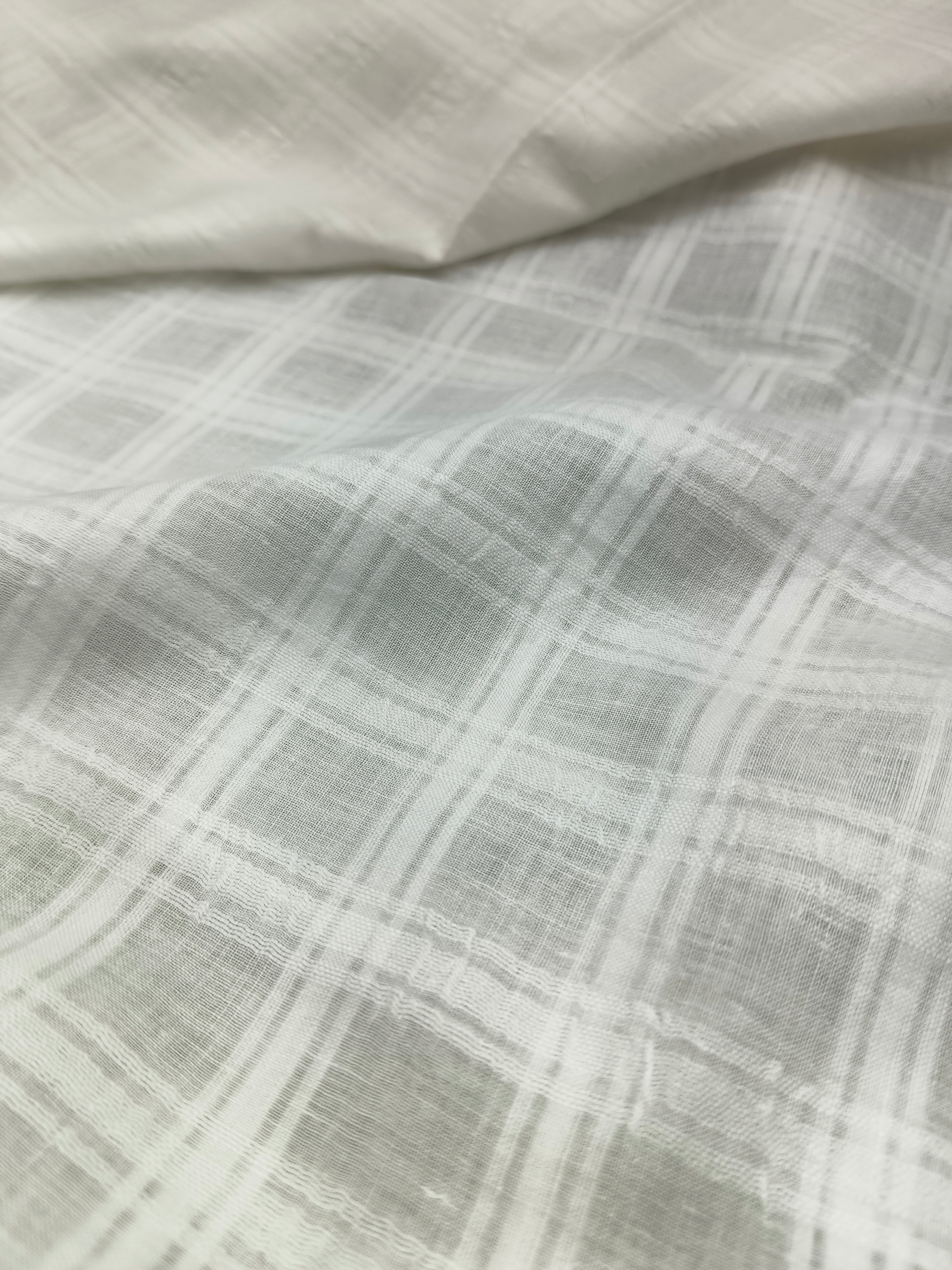 Handwoven White Self-Check Cotton Fabric SLF-CHK-11