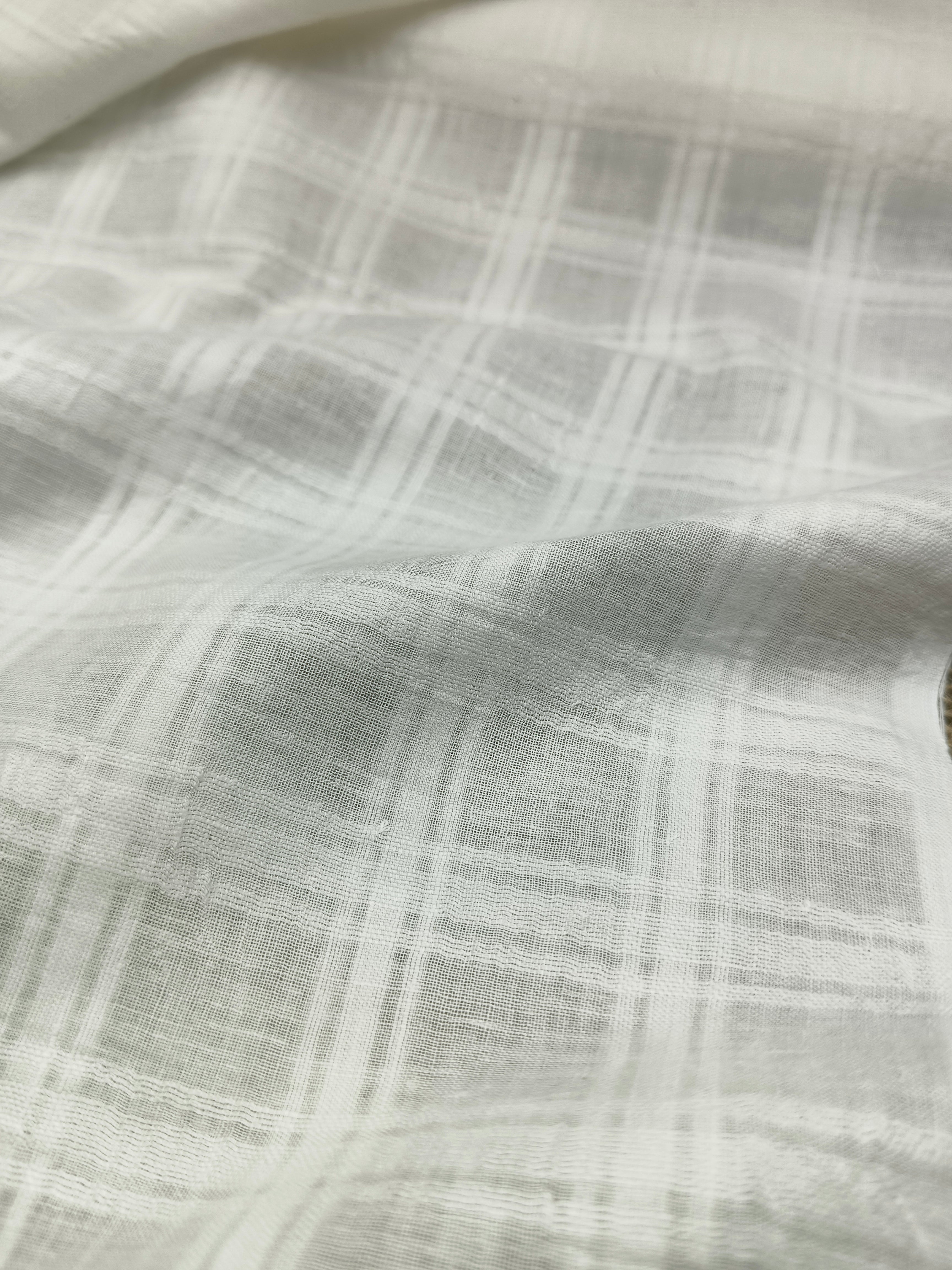 Handwoven White Self-Check Cotton Fabric SLF-CHK-11