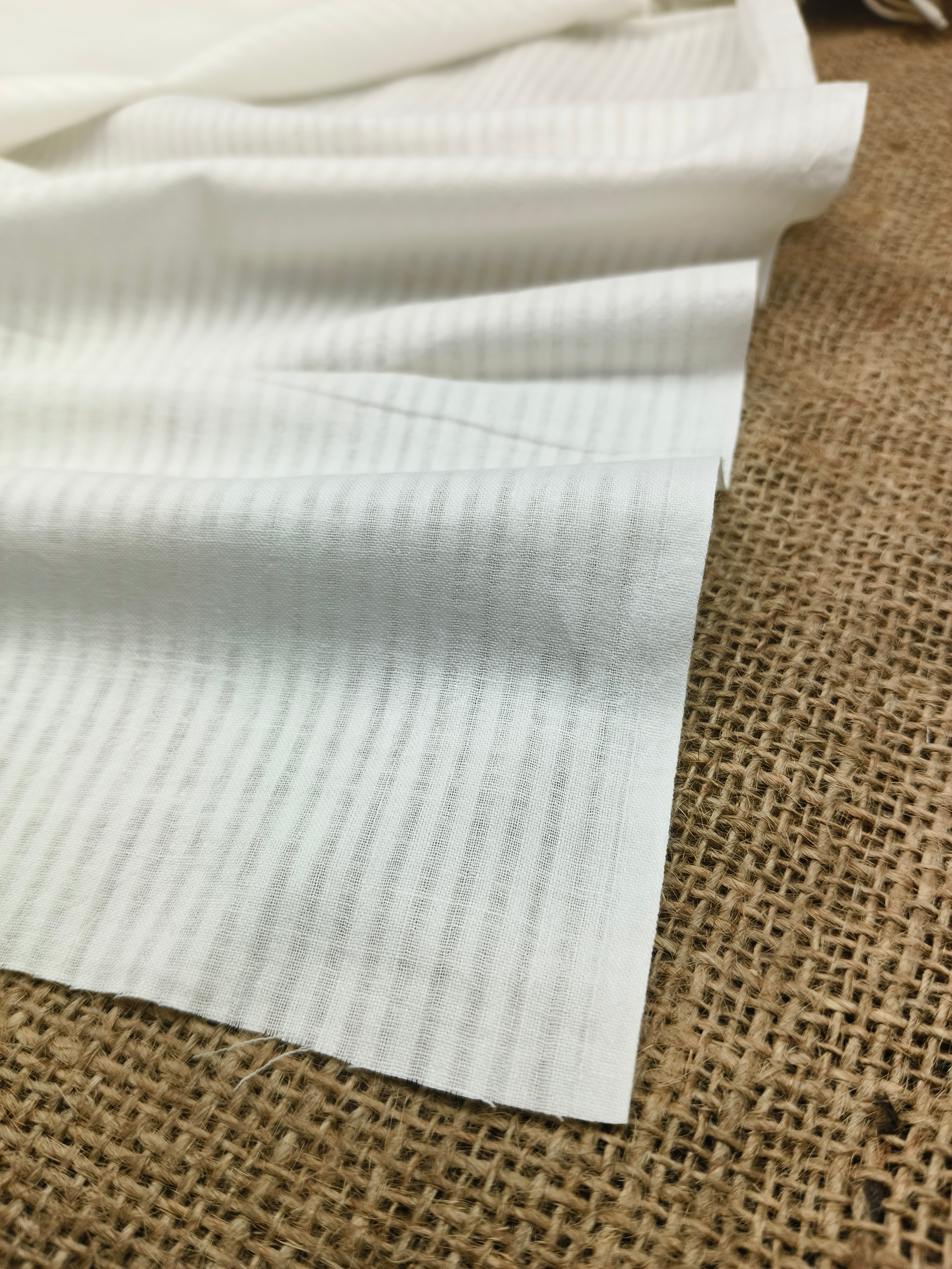 Handwoven White Self-Check Cotton Fabric SLF-STP-8