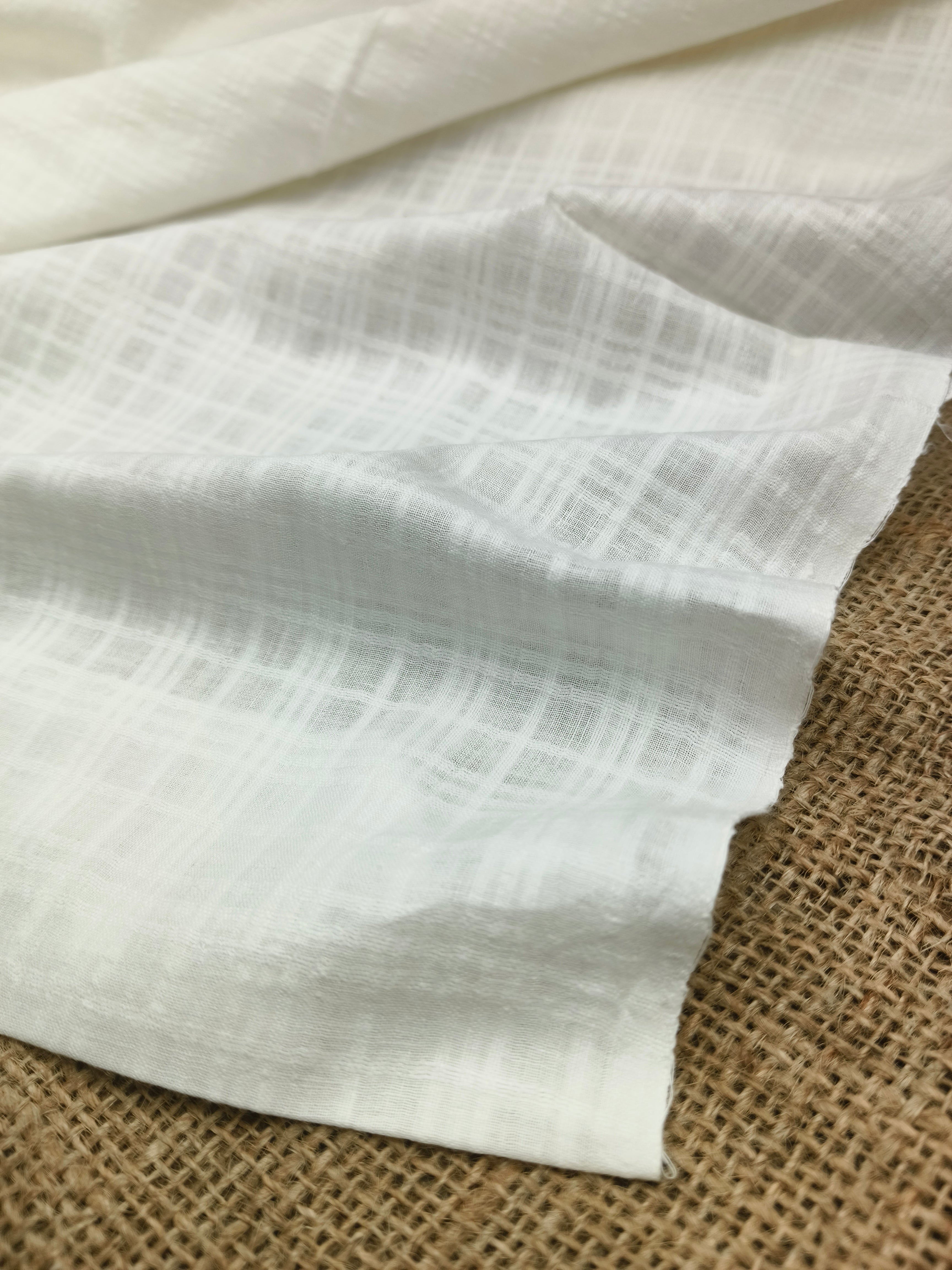 Handwoven White Self-Check Cotton Fabric SLF-CHK-7