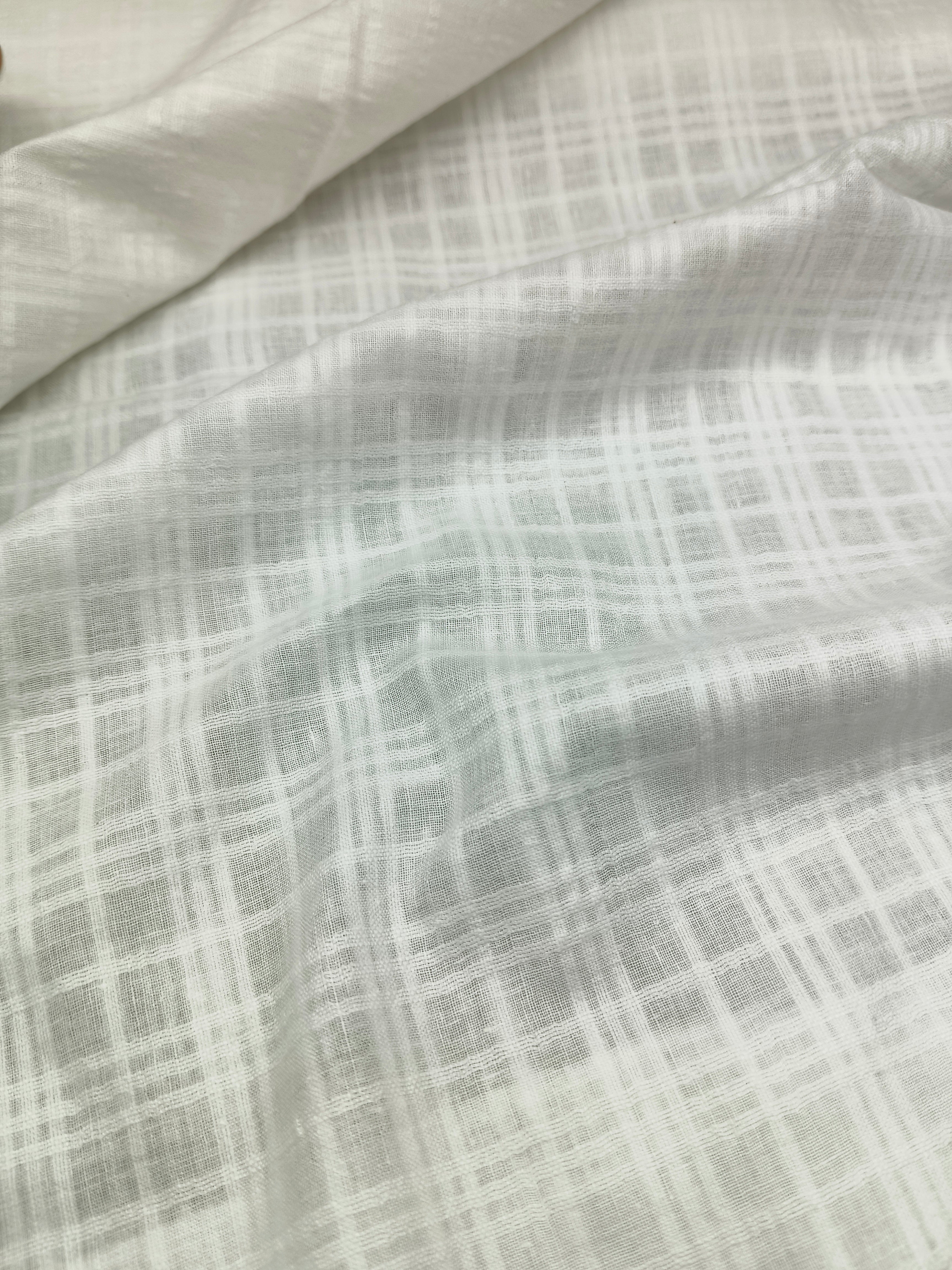 Handwoven White Self-Check Cotton Fabric SLF-CHK-7