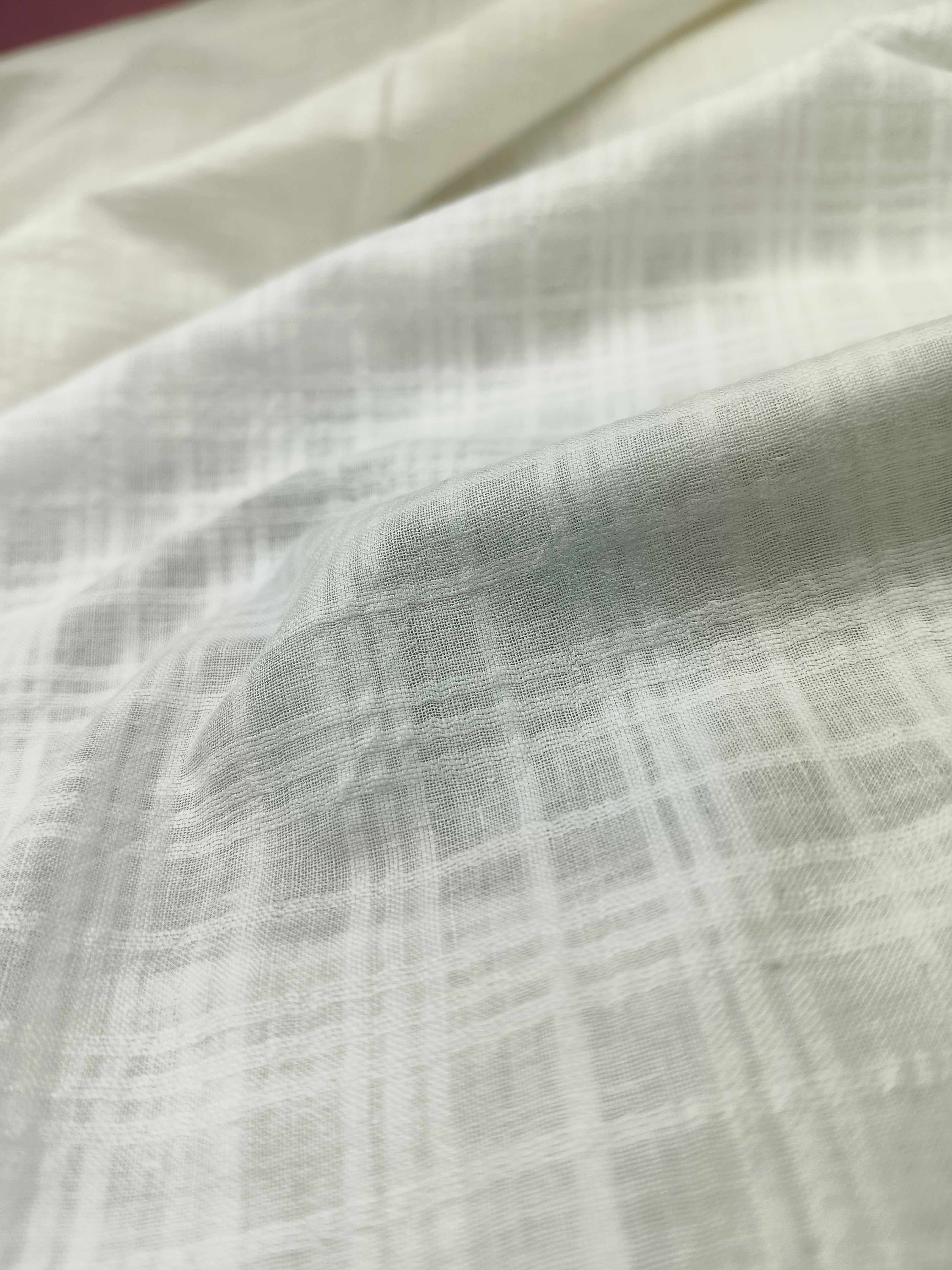 Handwoven White Self-Check Cotton Fabric SLF-CHK-7