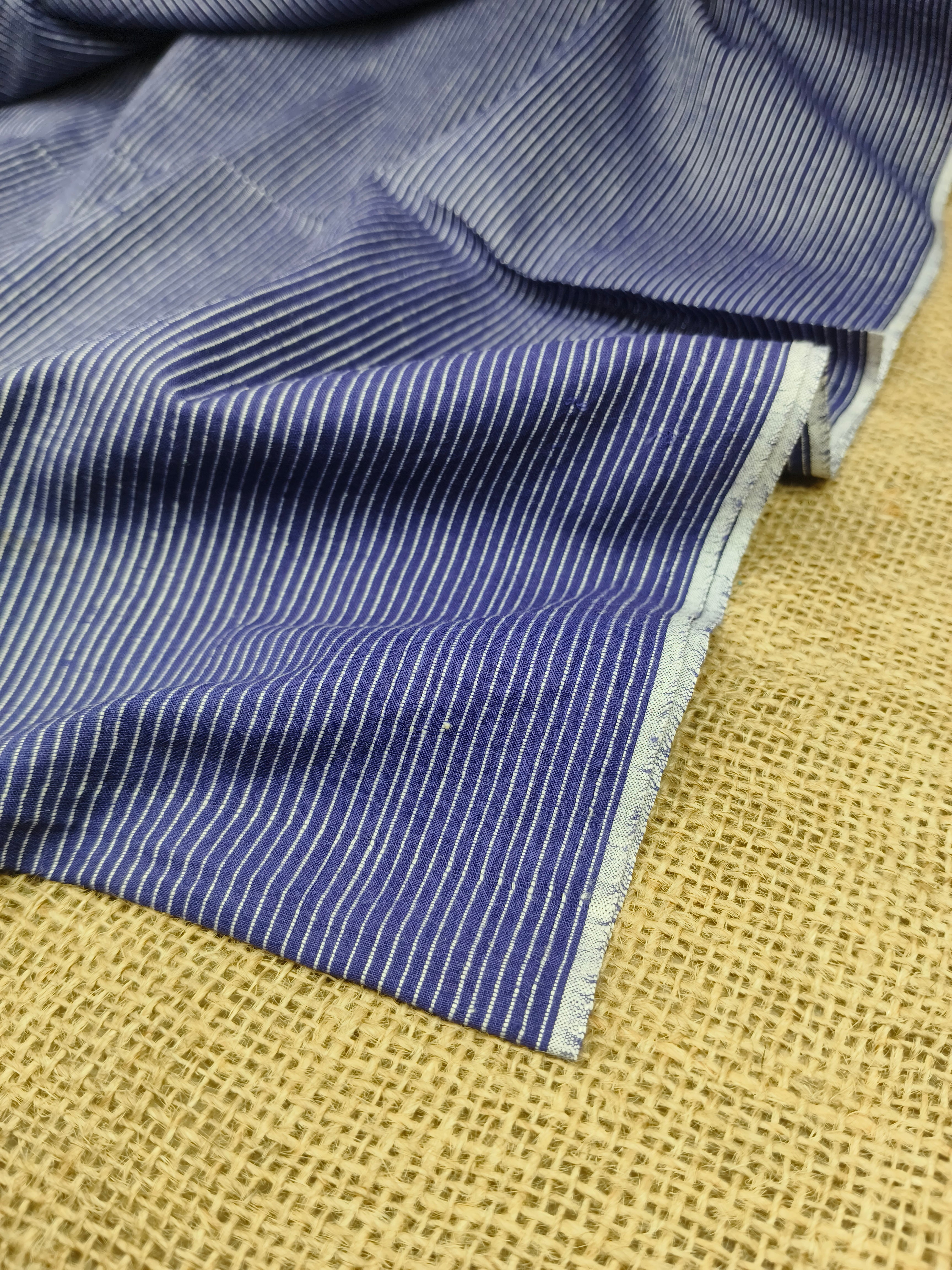 Handwoven Cotton Nevy Blue Stripe Fabric