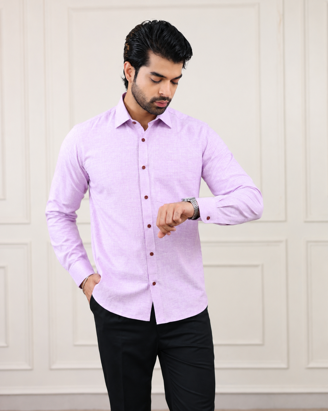 Purple Lily Handloom Cotton Full Sleeve Shirt