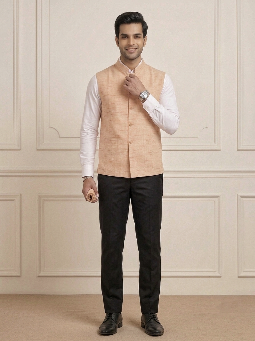 Khadi Half Jackets Lite Orange Colour