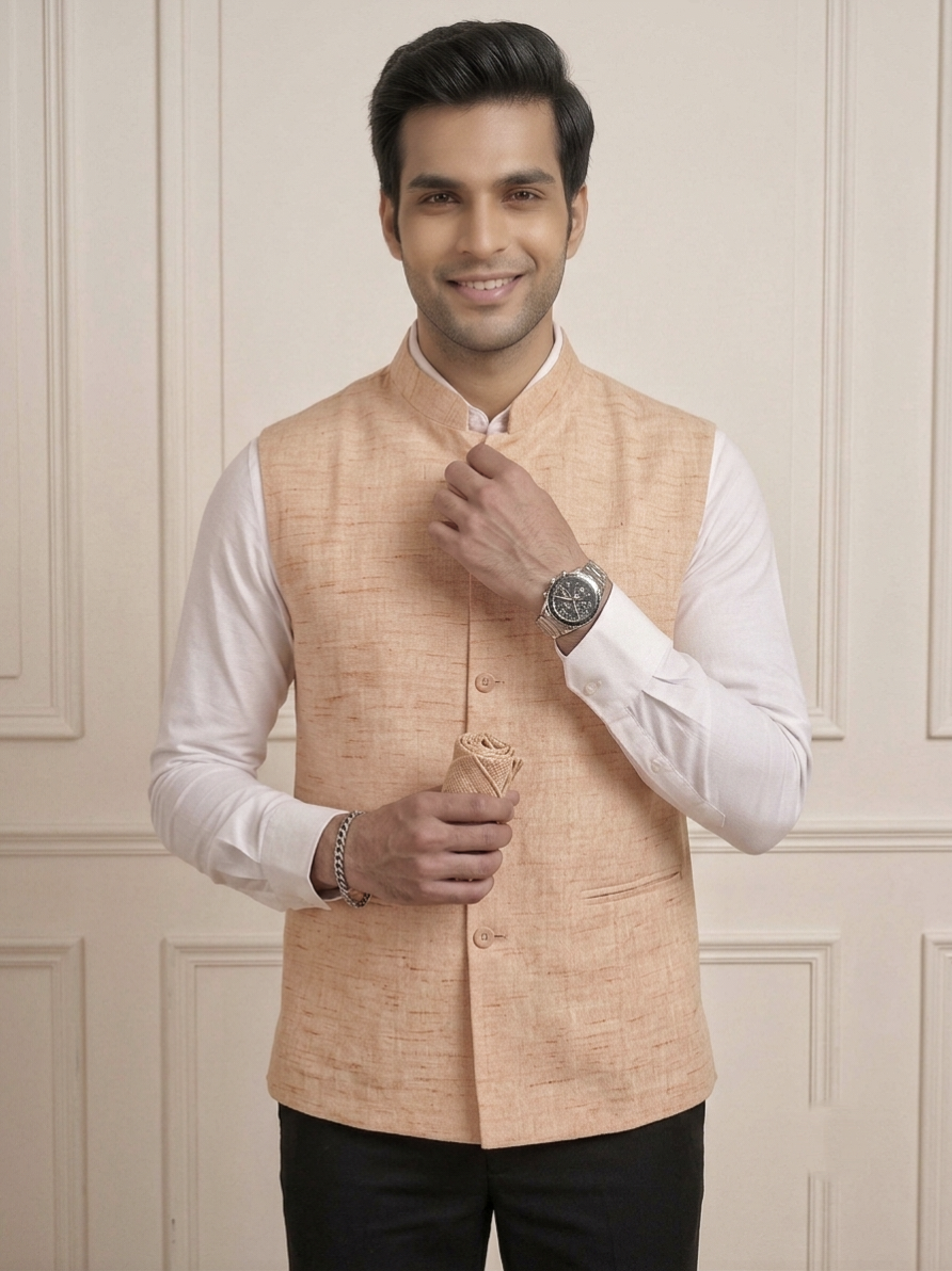 Khadi Half Jackets Lite Orange Colour