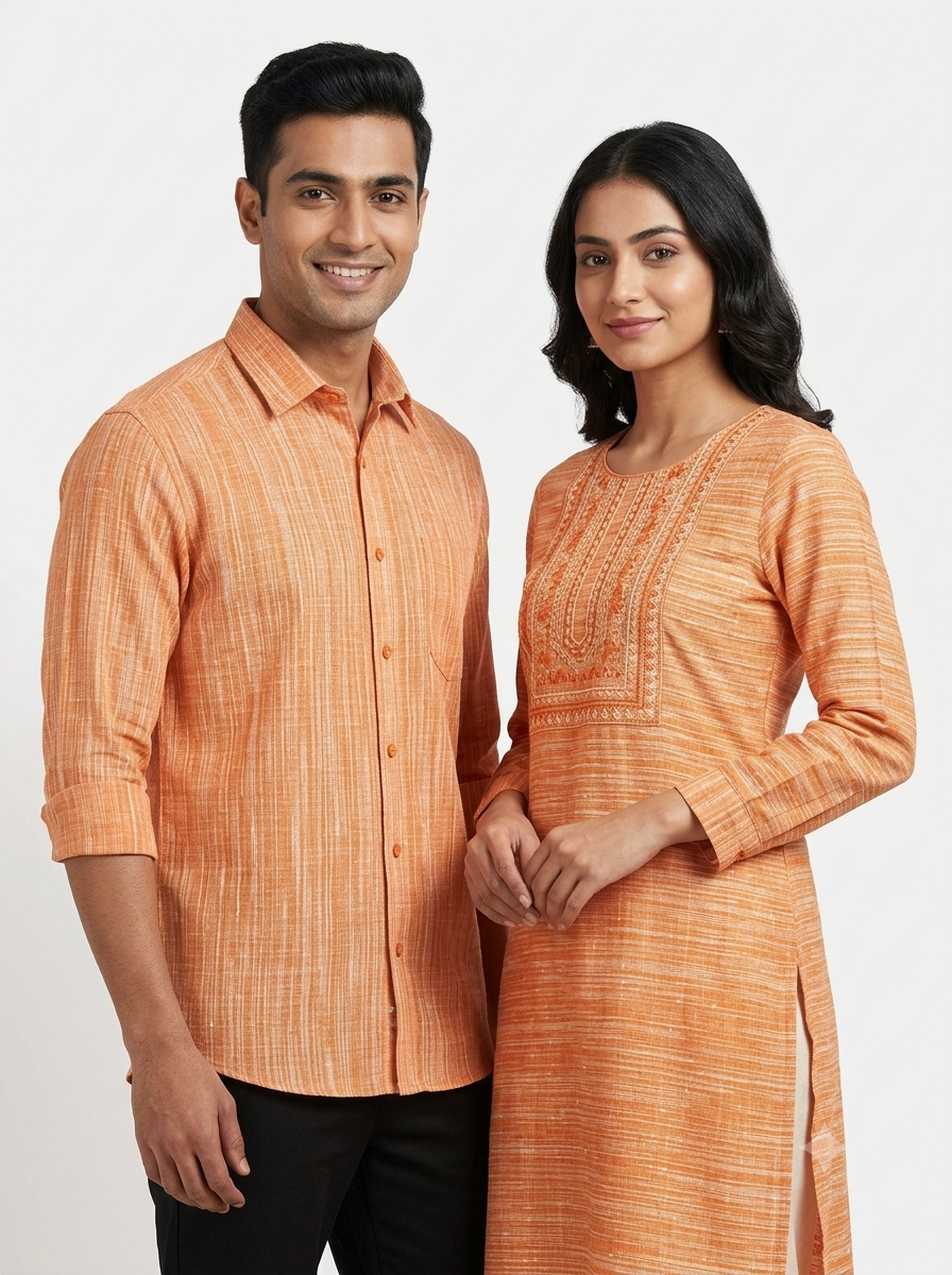 Orange Jharna Khaddar Fabric