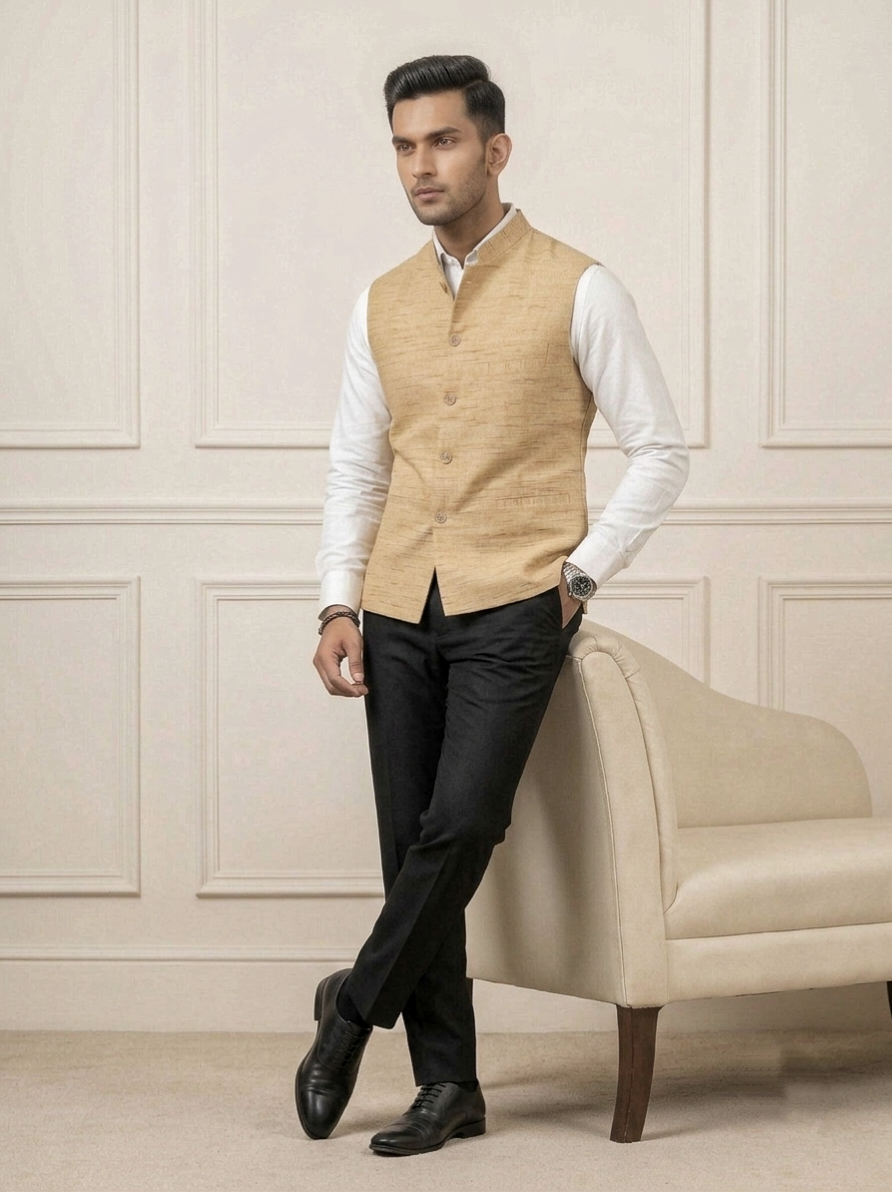 Khadi Half Jackets Gold Brown Colour
