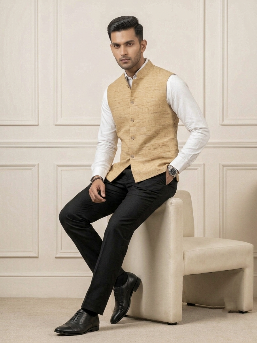 Khadi Half Jackets Gold Brown Colour