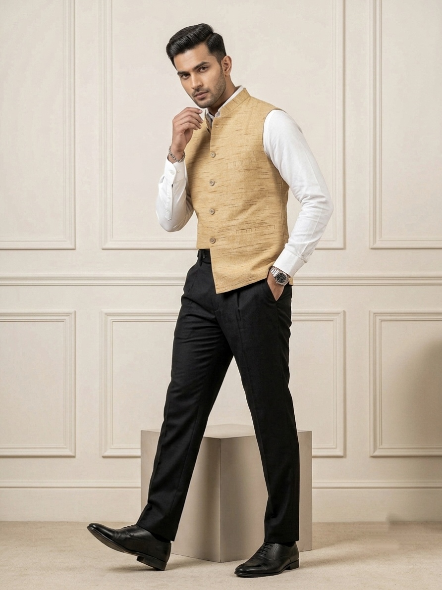 Khadi Half Jackets Gold Brown Colour