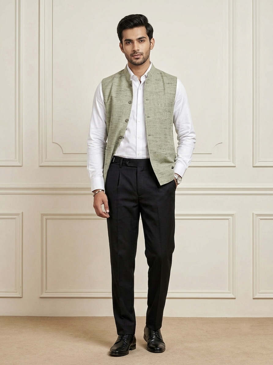 Khadi Half Jackets Olive Grey Colour