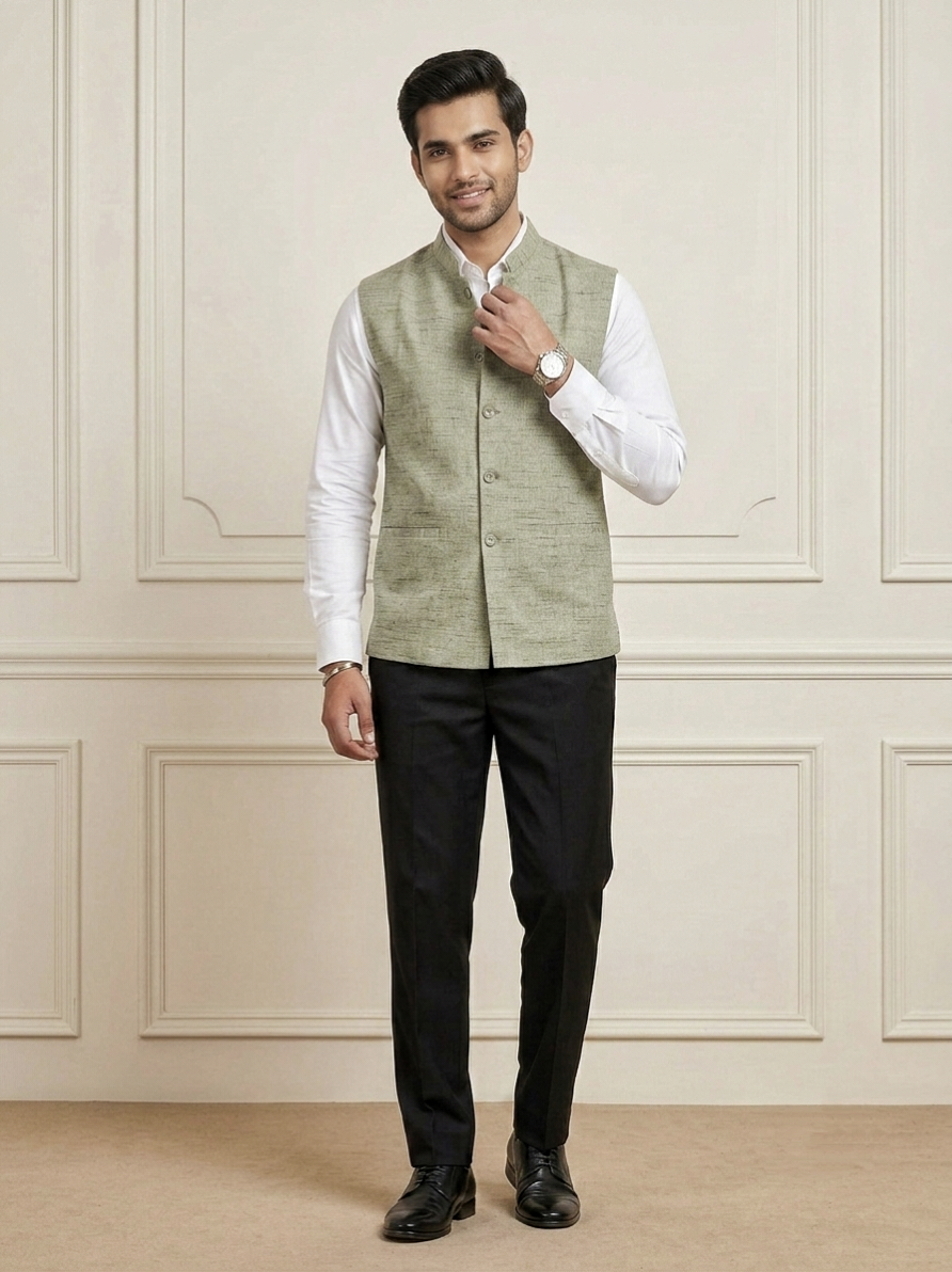 Khadi Half Jackets Olive Grey Colour