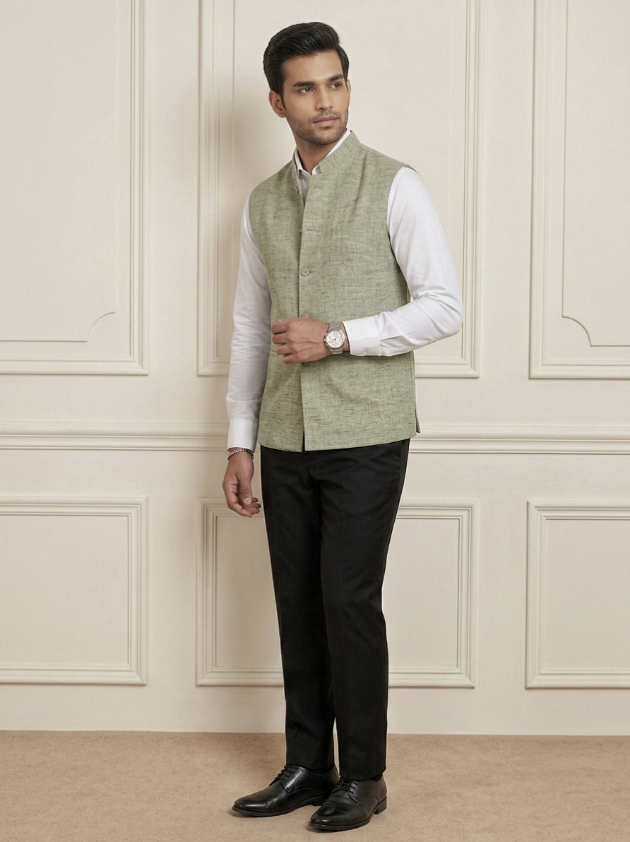 Khadi Half Jackets Olive Grey Colour
